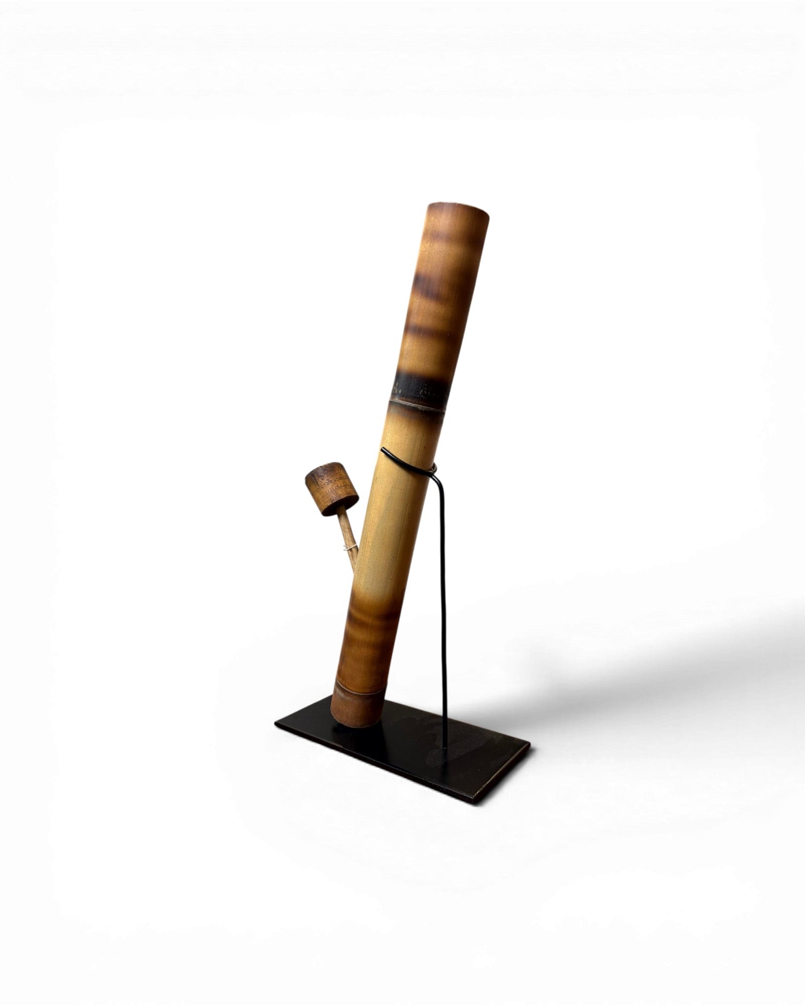 Honey - Toned Bamboo Opium Pipe with Carved Bowl (Mounted) - Surround Living - 6