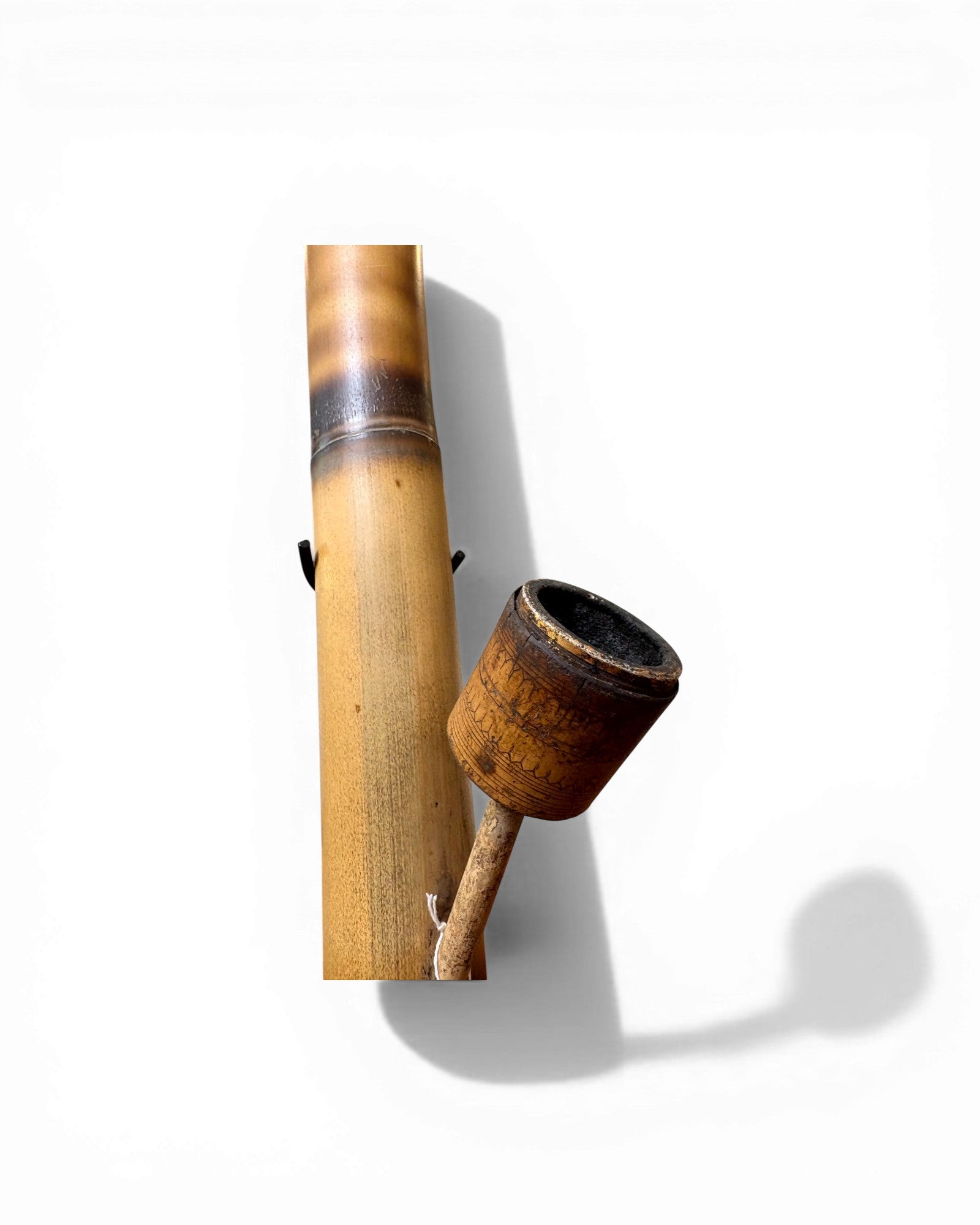 Honey - Toned Bamboo Opium Pipe with Carved Bowl (Mounted) - Surround Living - 9