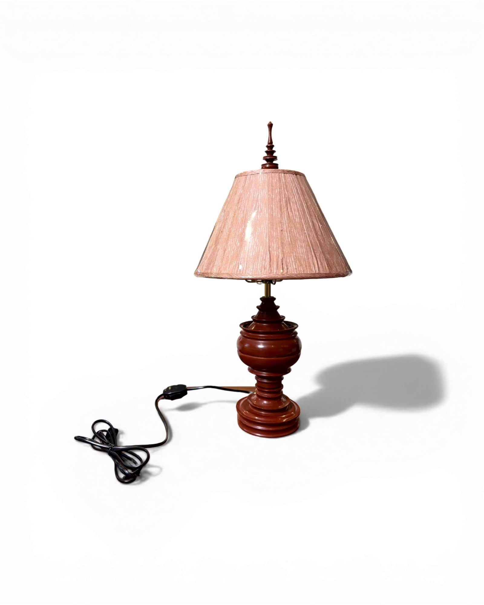 Terracotta Carved Baluster Table Lamp with Blush Silk Shade - Surround Living - 1