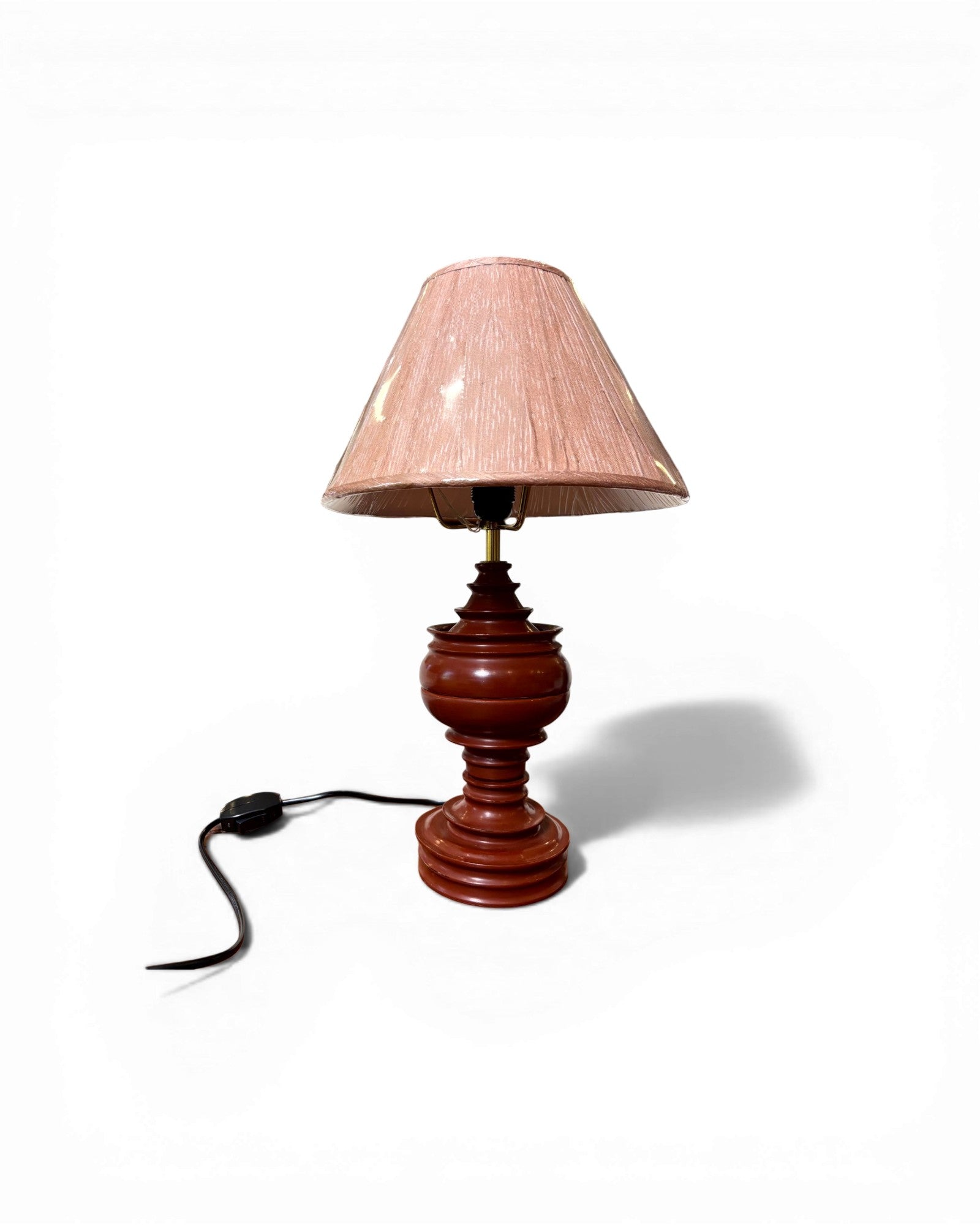 Terracotta Carved Baluster Table Lamp with Blush Silk Shade - Surround Living - 3