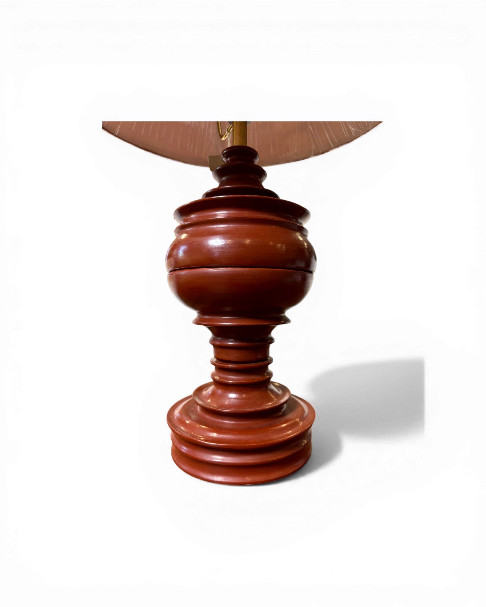 Terracotta Carved Baluster Table Lamp with Blush Silk Shade - Surround Living - 6