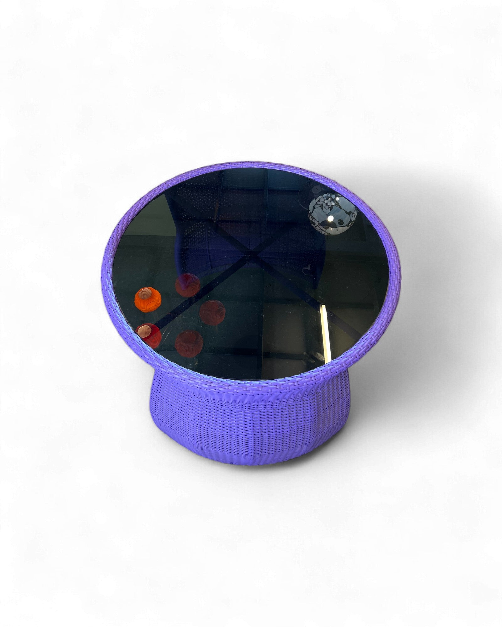 Contemporary Purple Wicker Bistro Set with Glass Top Table (Table + 2 Nested Chairs) Surround Living