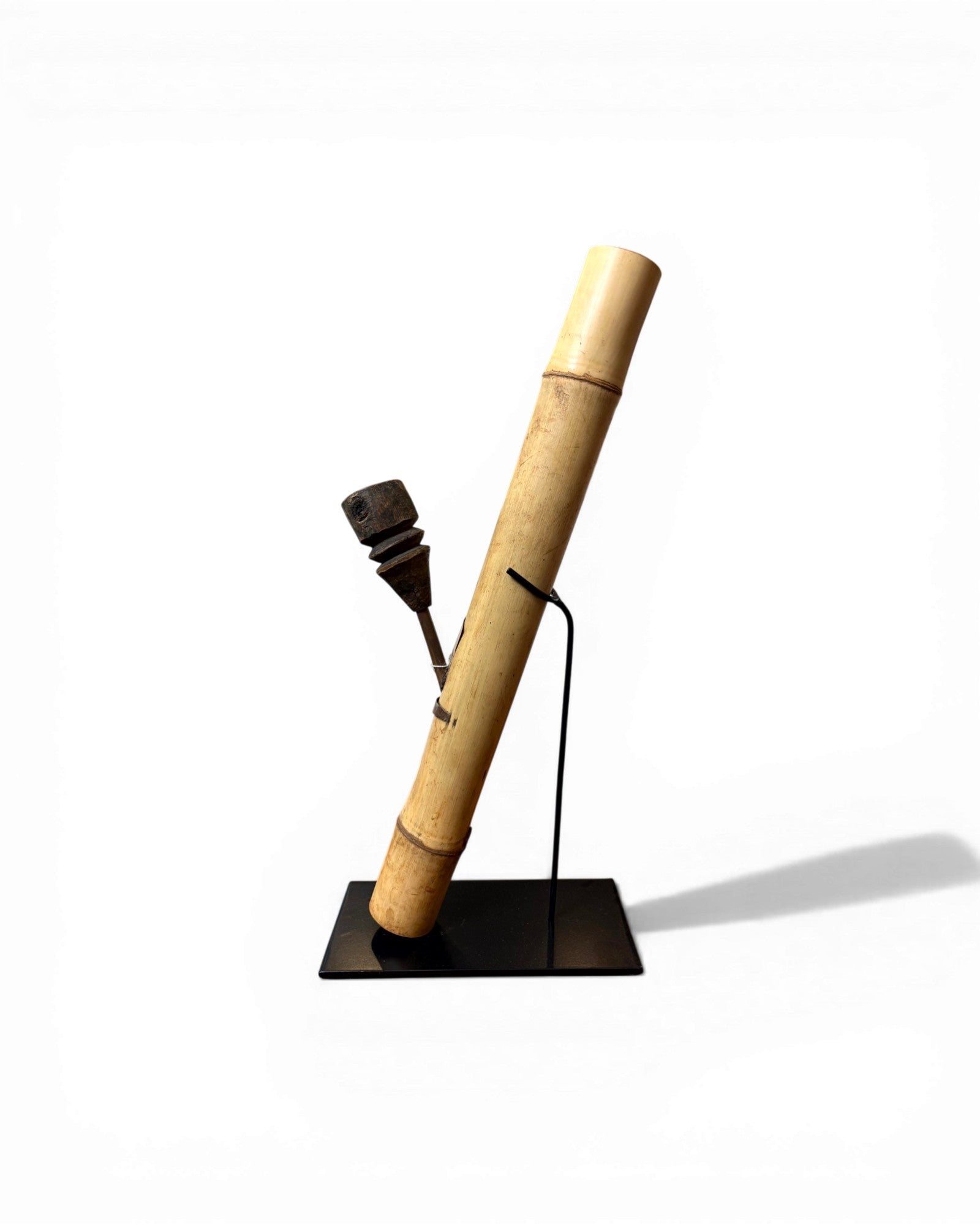 Natural Bamboo Opium Pipe with Rustic Wooden Bowl (Mounted) - Surround Living - 2