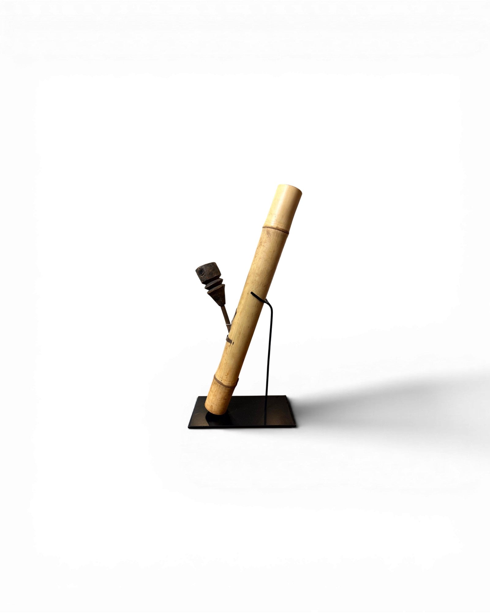 Natural Bamboo Opium Pipe with Rustic Wooden Bowl (Mounted) - Surround Living - 1
