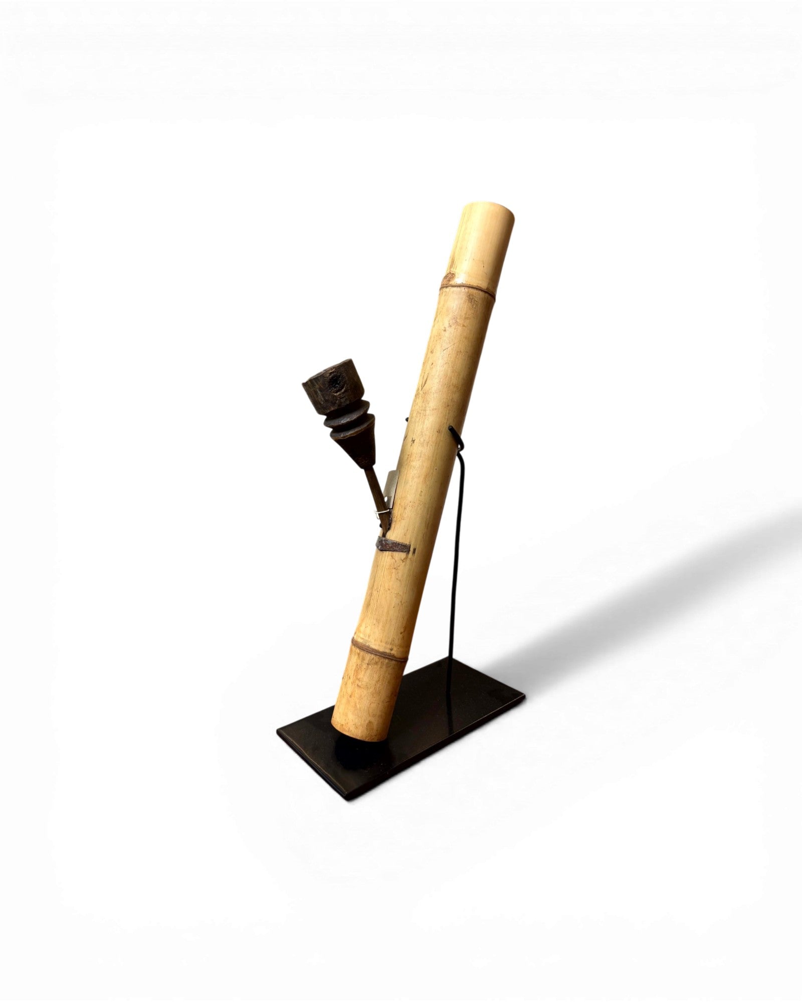 Natural Bamboo Opium Pipe with Rustic Wooden Bowl (Mounted) - Surround Living - 3