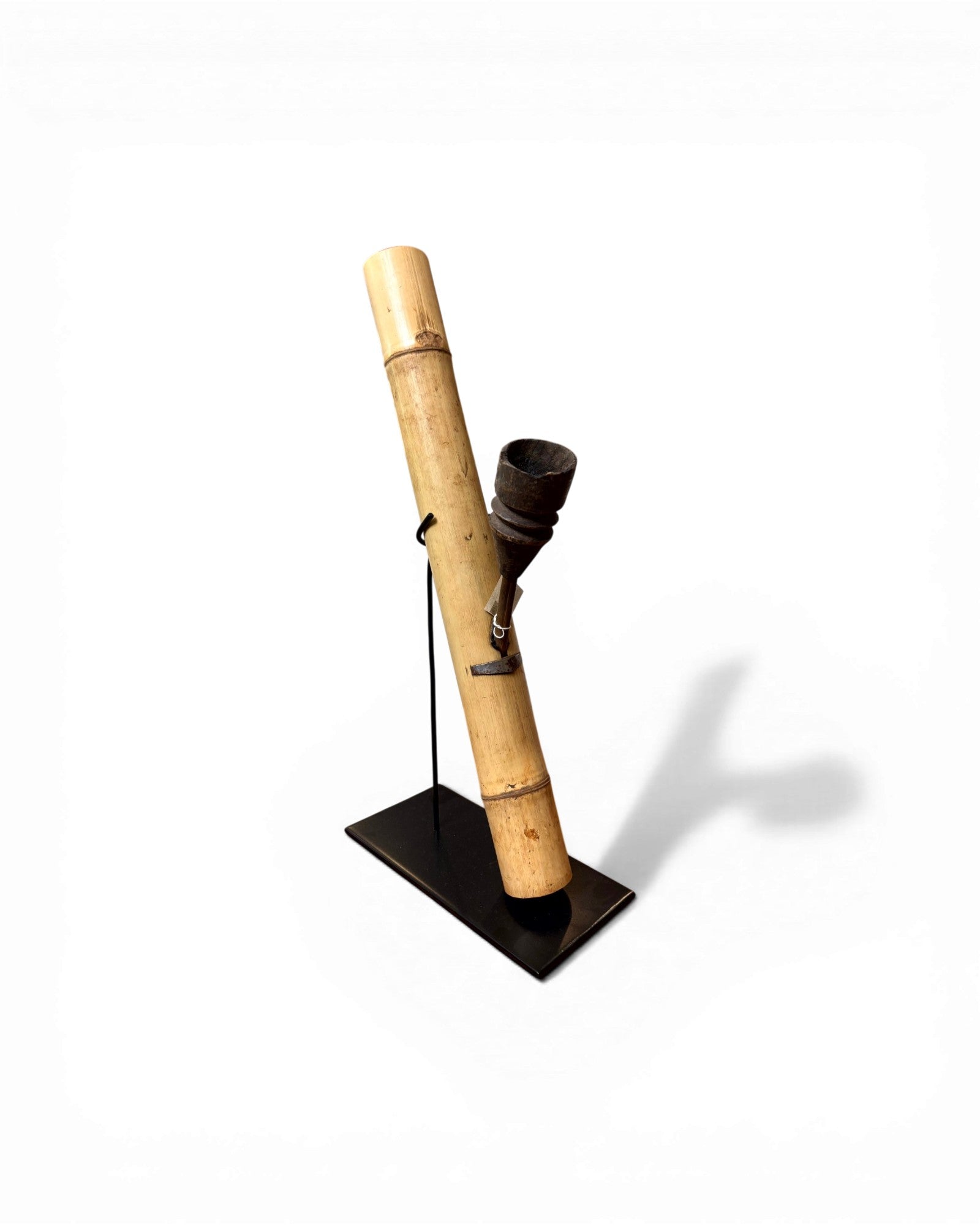 Natural Bamboo Opium Pipe with Rustic Wooden Bowl (Mounted) - Surround Living - 5