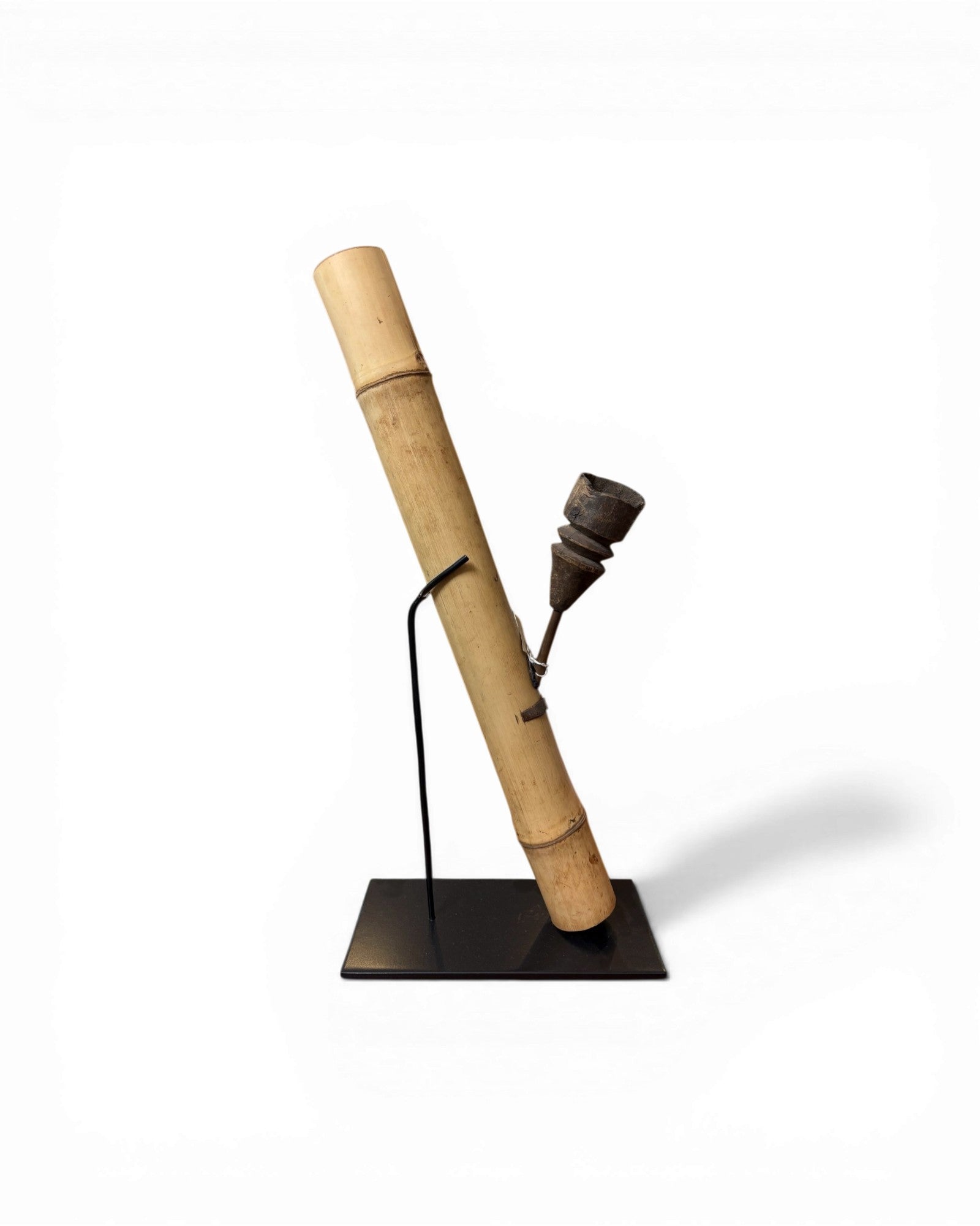 Natural Bamboo Opium Pipe with Rustic Wooden Bowl (Mounted) - Surround Living - 7