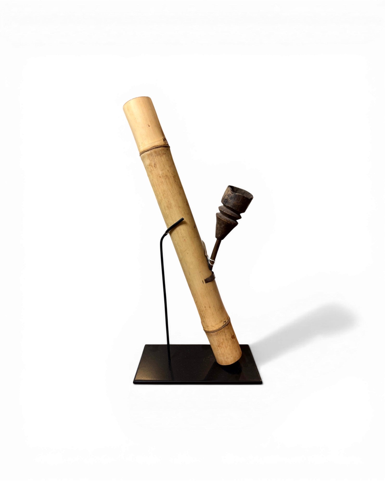 Natural Bamboo Opium Pipe with Rustic Wooden Bowl (Mounted) - Surround Living - 6