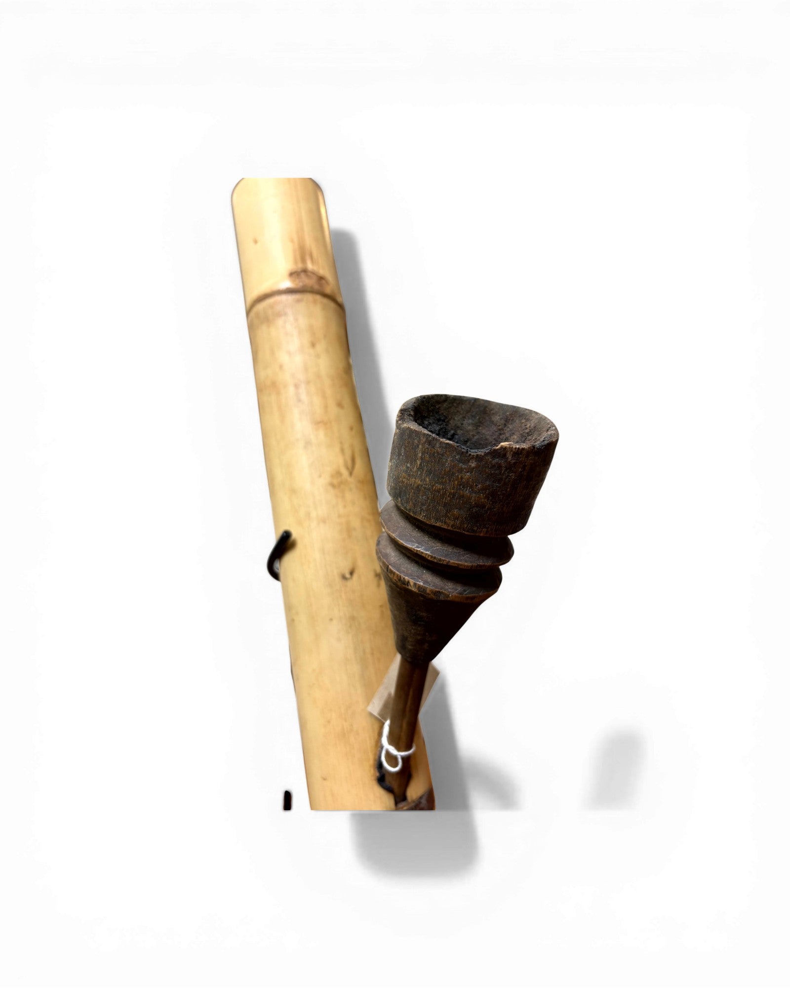 Natural Bamboo Opium Pipe with Rustic Wooden Bowl (Mounted) - Surround Living - 12