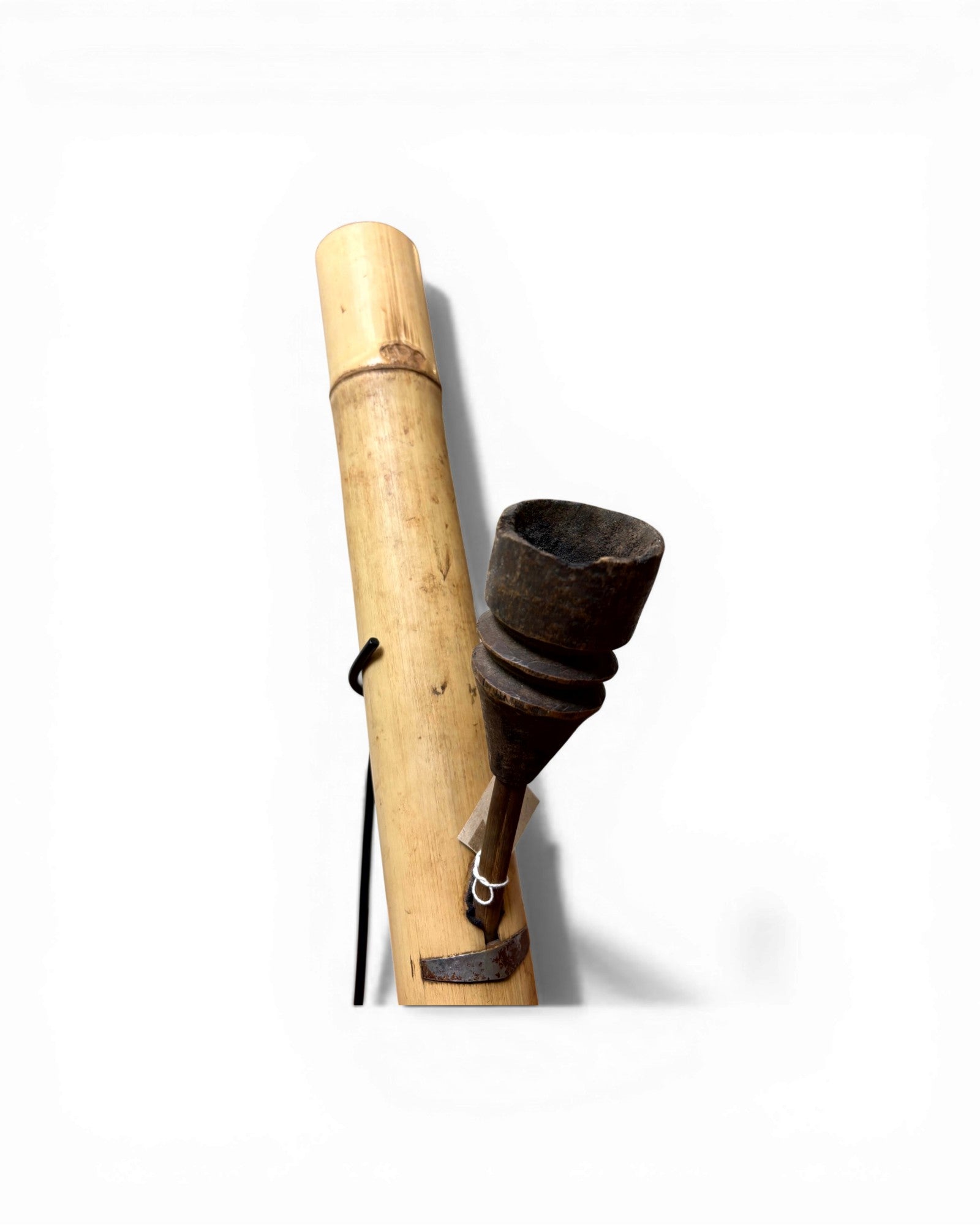 Natural Bamboo Opium Pipe with Rustic Wooden Bowl (Mounted) - Surround Living - 13