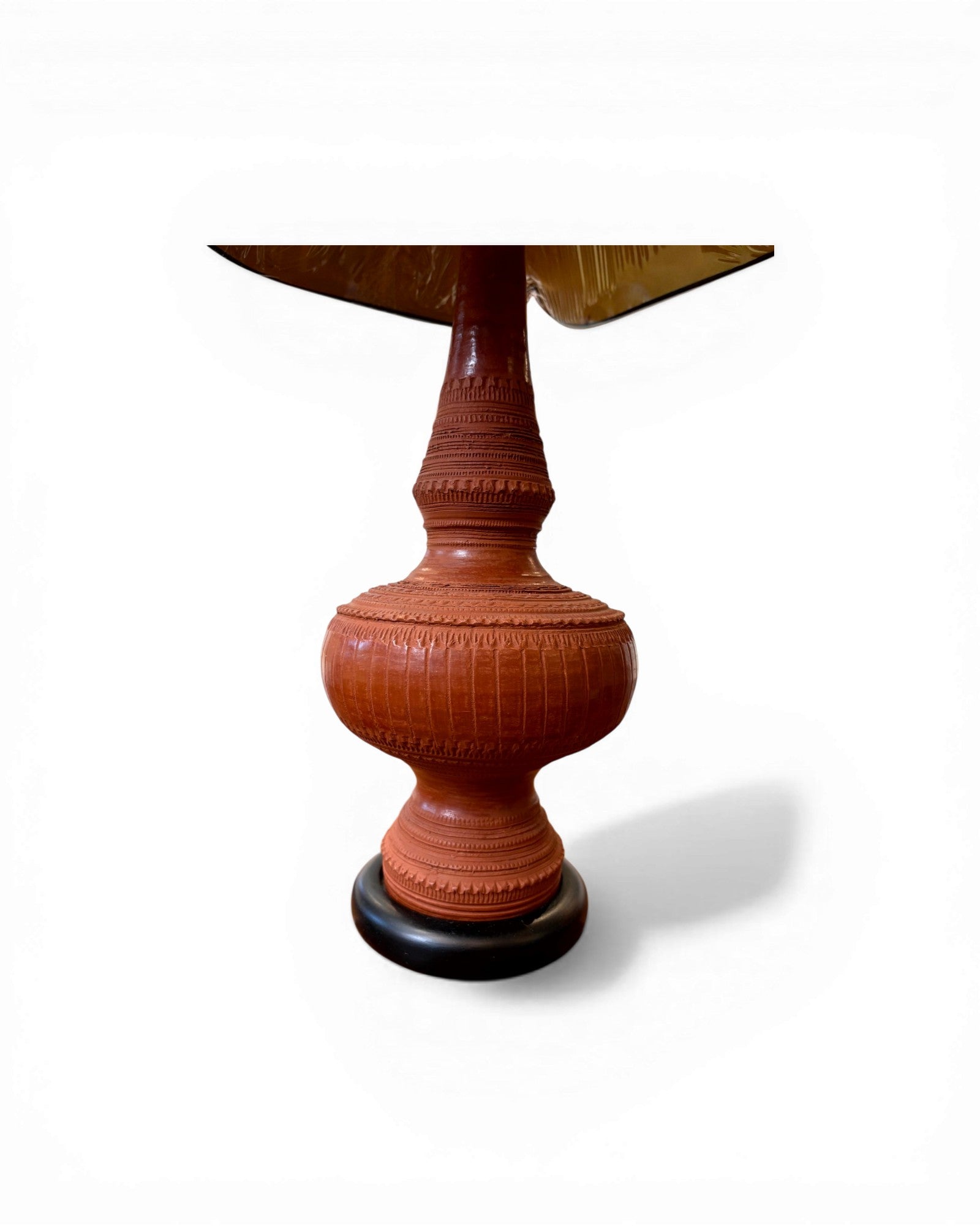 Carved Terracotta Table Lamp with Tribal Stripe Textile Shade - Surround Living - 5