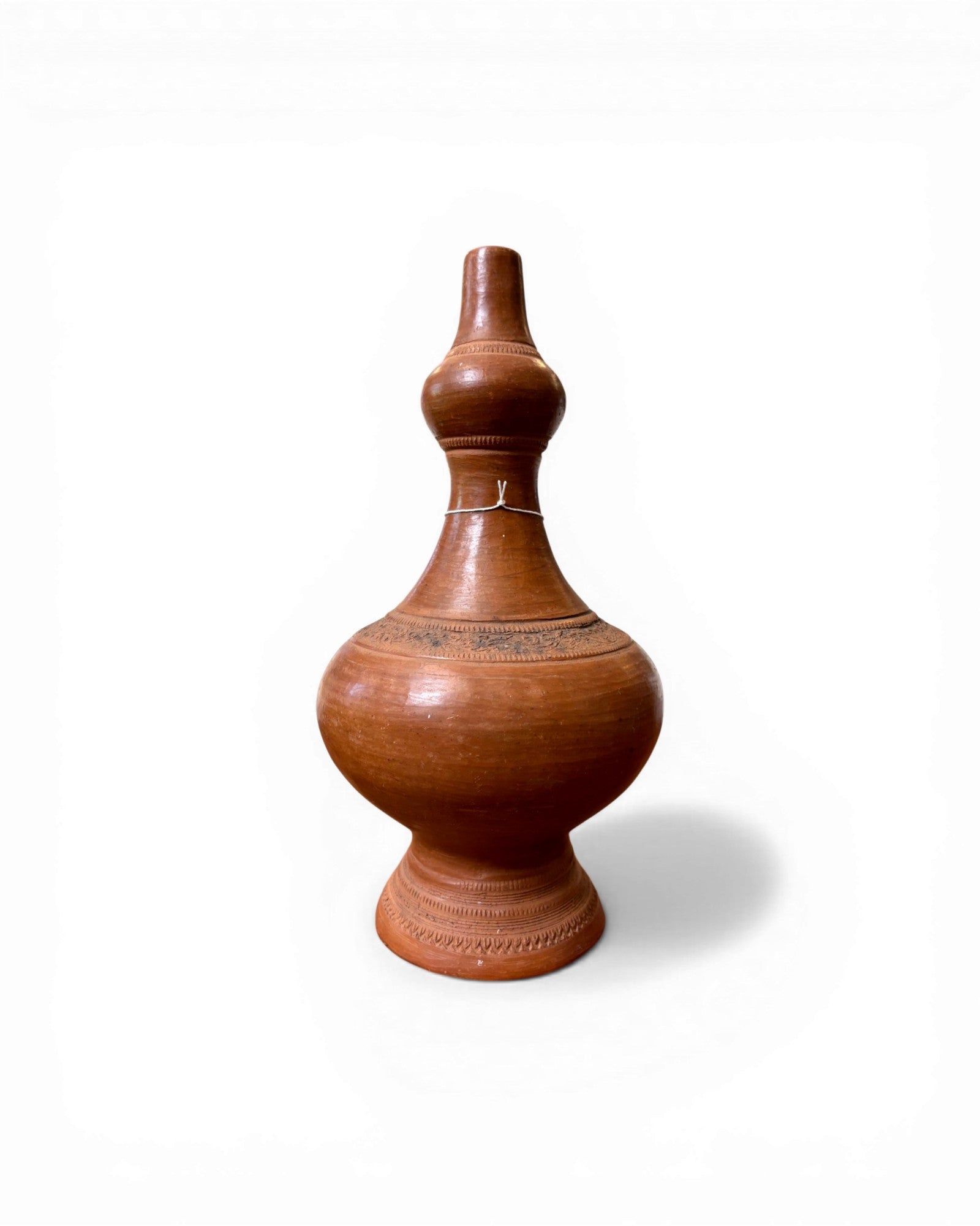 Smooth Terracotta Baluster Vase with Minimal Carved Bands - Surround Living - 2