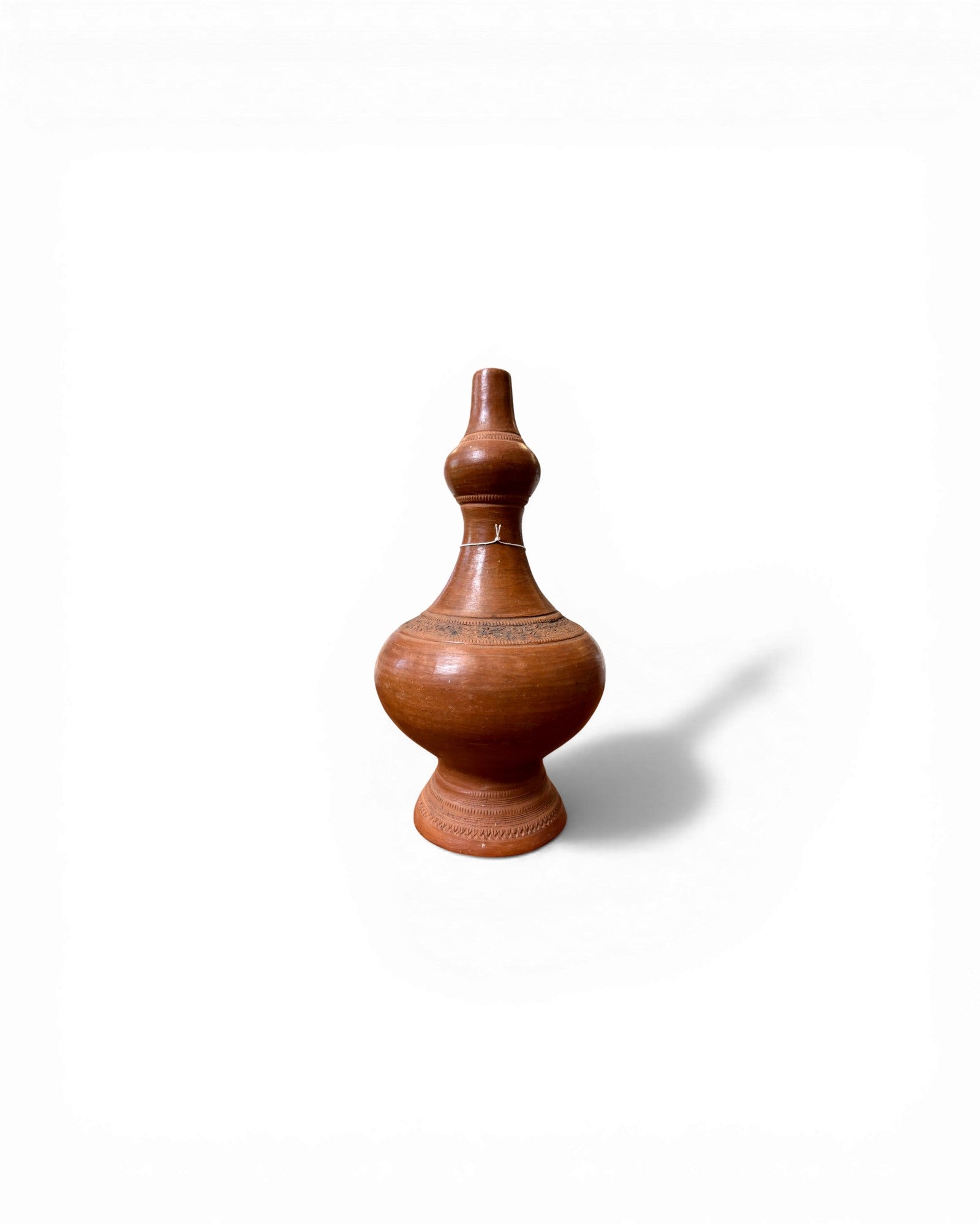 Smooth Terracotta Baluster Vase with Minimal Carved Bands - Surround Living - 1