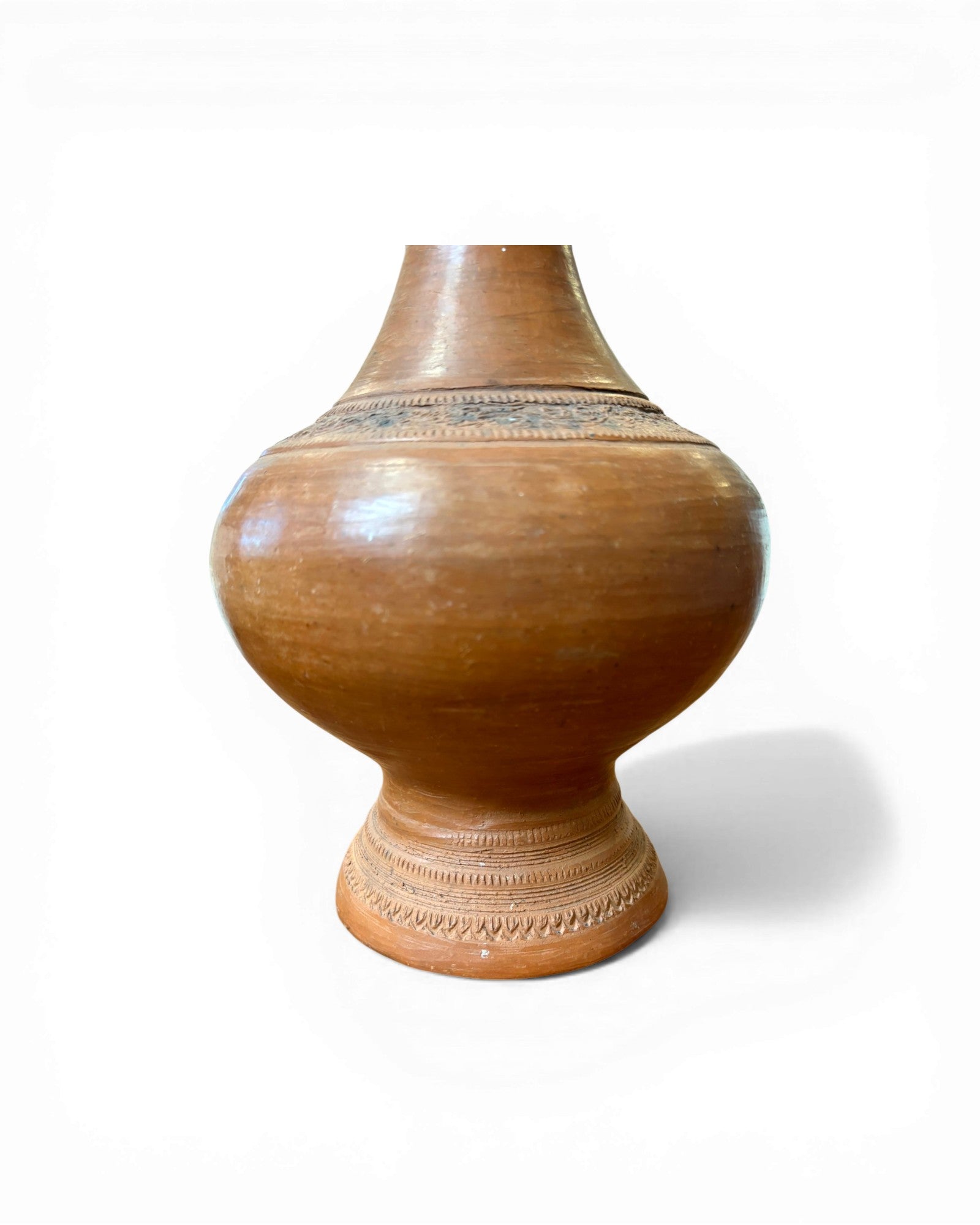 Smooth Terracotta Baluster Vase with Minimal Carved Bands - Surround Living - 3