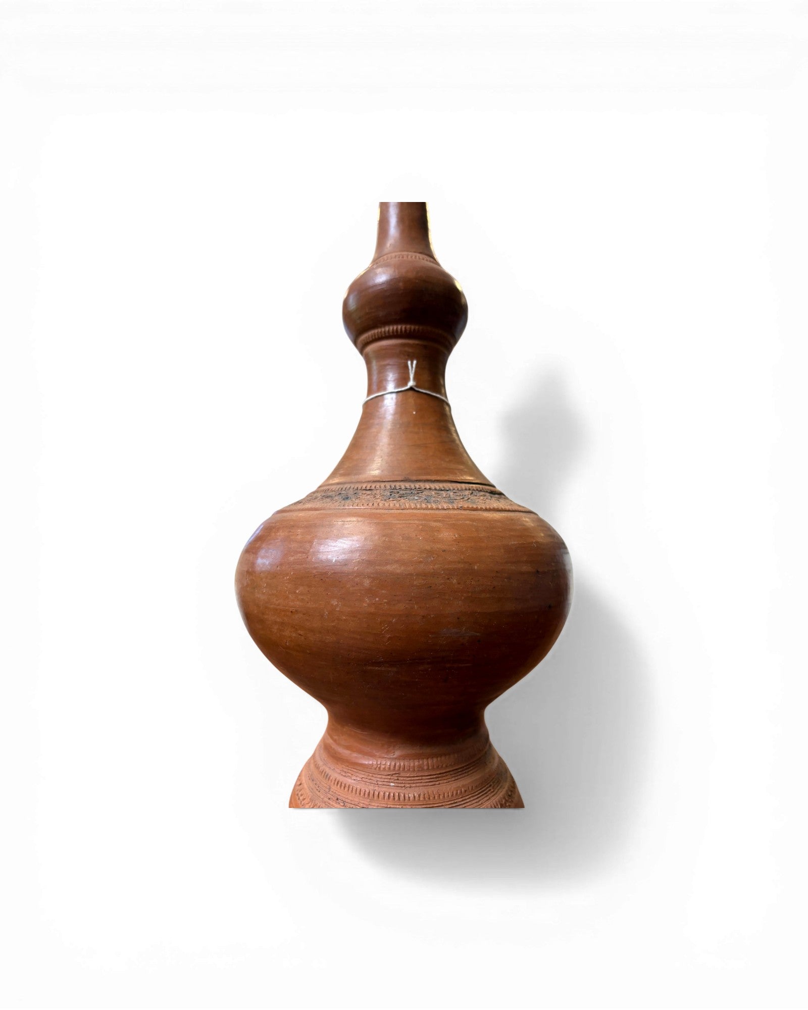 Smooth Terracotta Baluster Vase with Minimal Carved Bands - Surround Living - 4