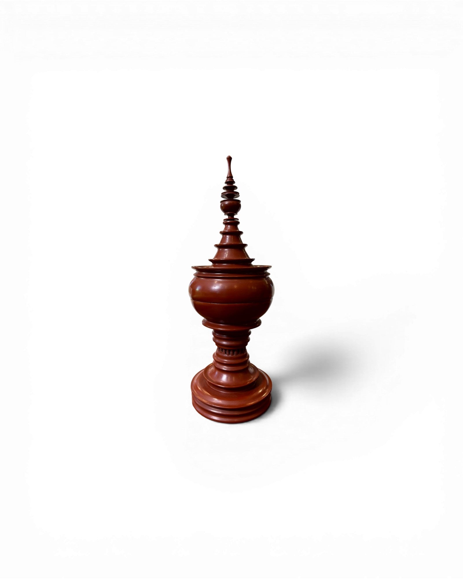 Polished Terracotta Lidded Urn with Tiered Finial - Surround Living - 1