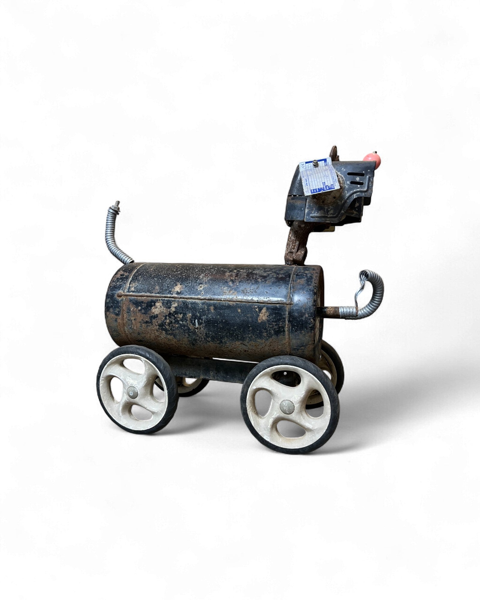 Industrial Folk Art Dog Sculpture on Wheels Surround Living