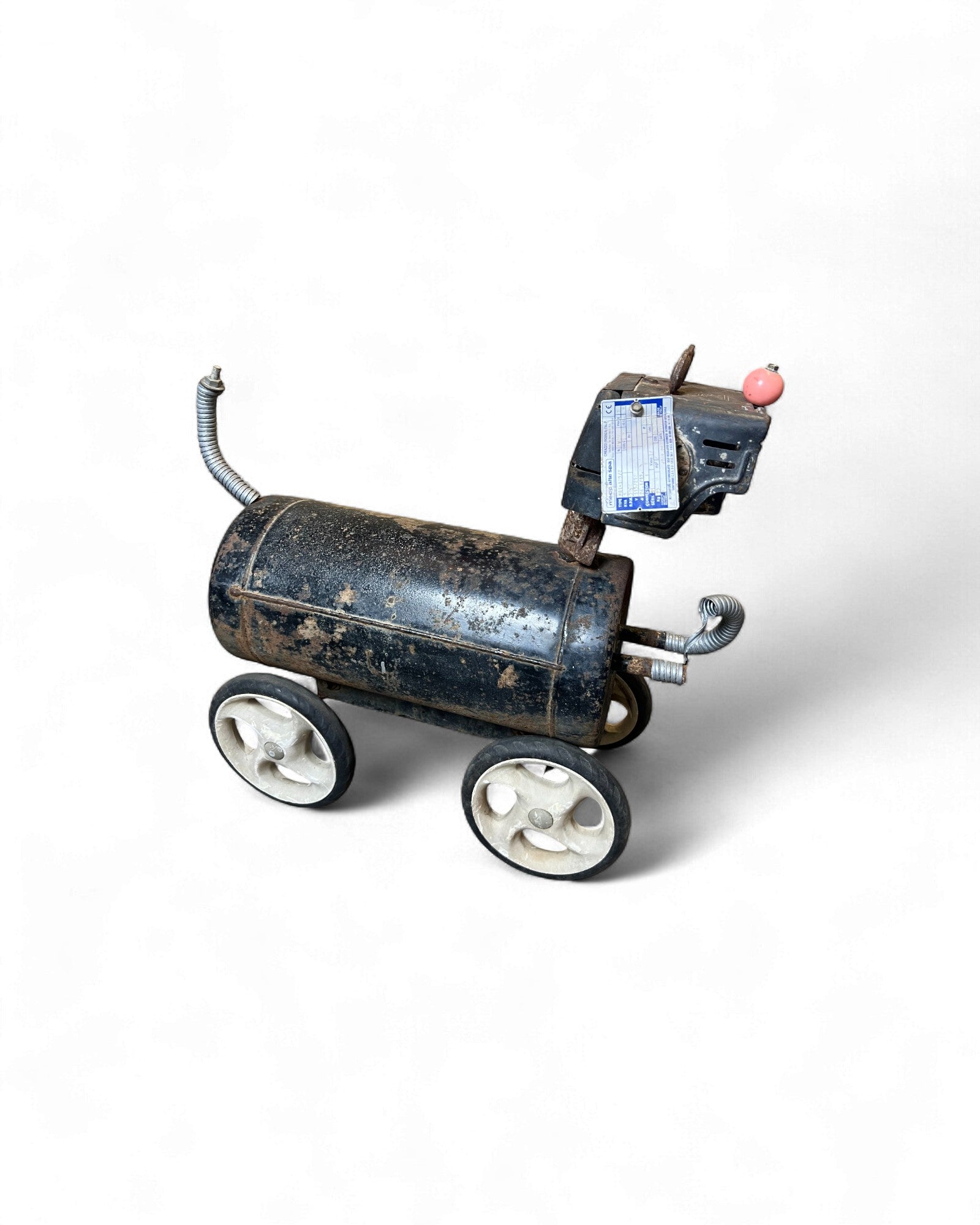Industrial Folk Art Dog Sculpture on Wheels Surround Living