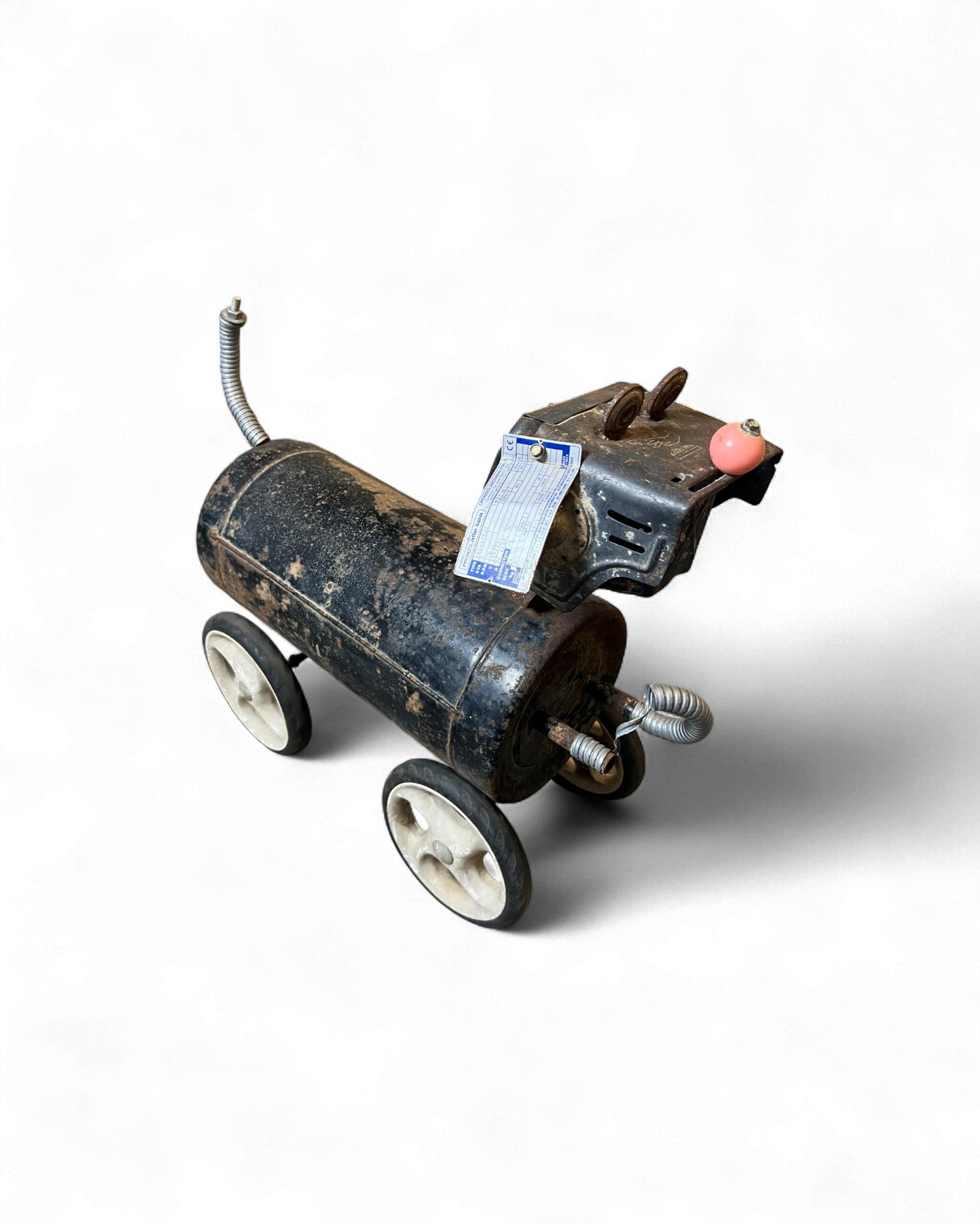 Industrial Folk Art Dog Sculpture on Wheels Surround Living
