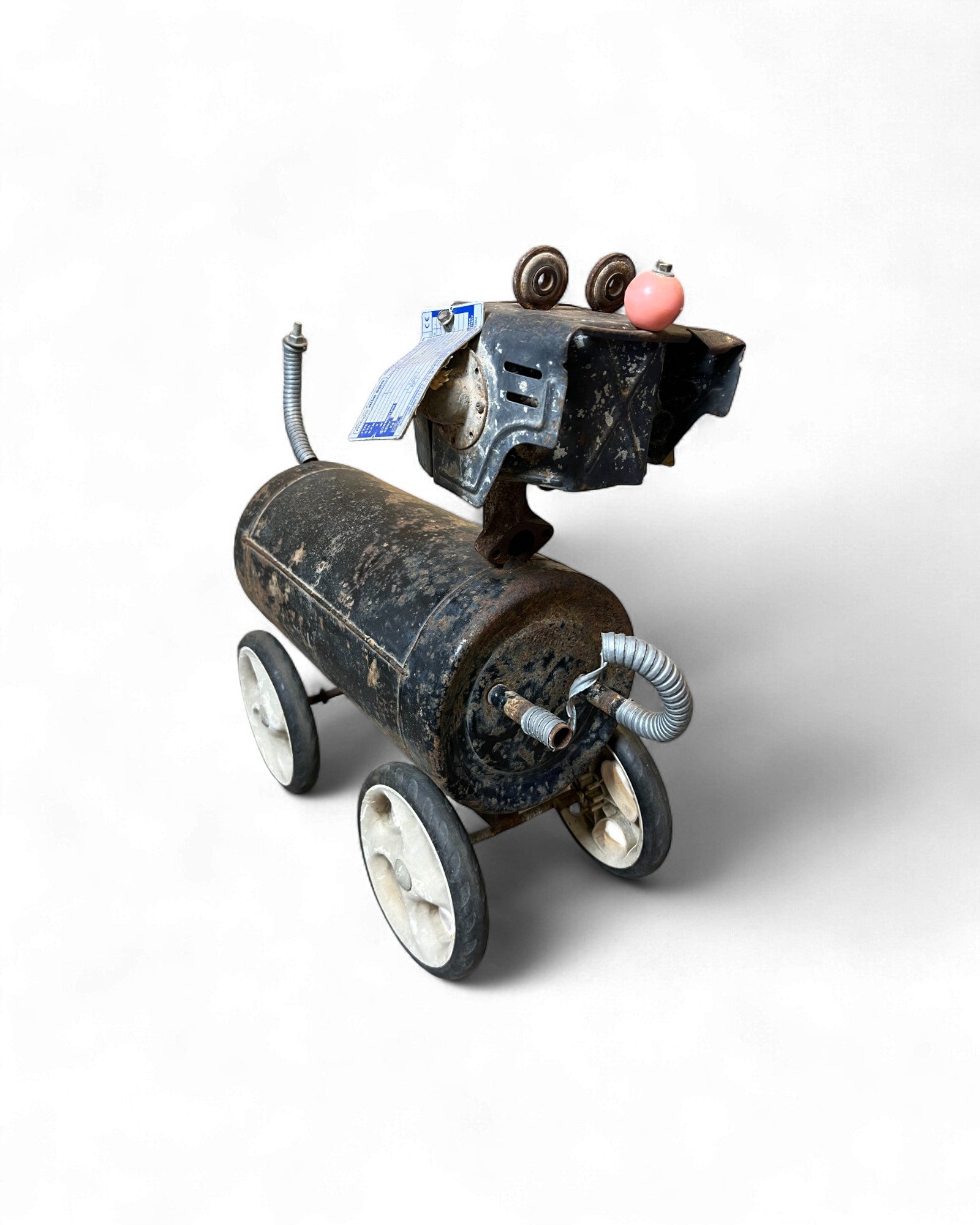 Industrial Folk Art Dog Sculpture on Wheels Surround Living