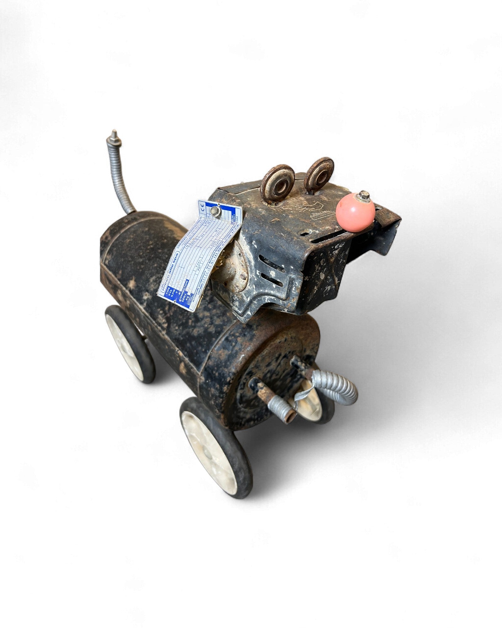 Industrial Folk Art Dog Sculpture on Wheels Surround Living