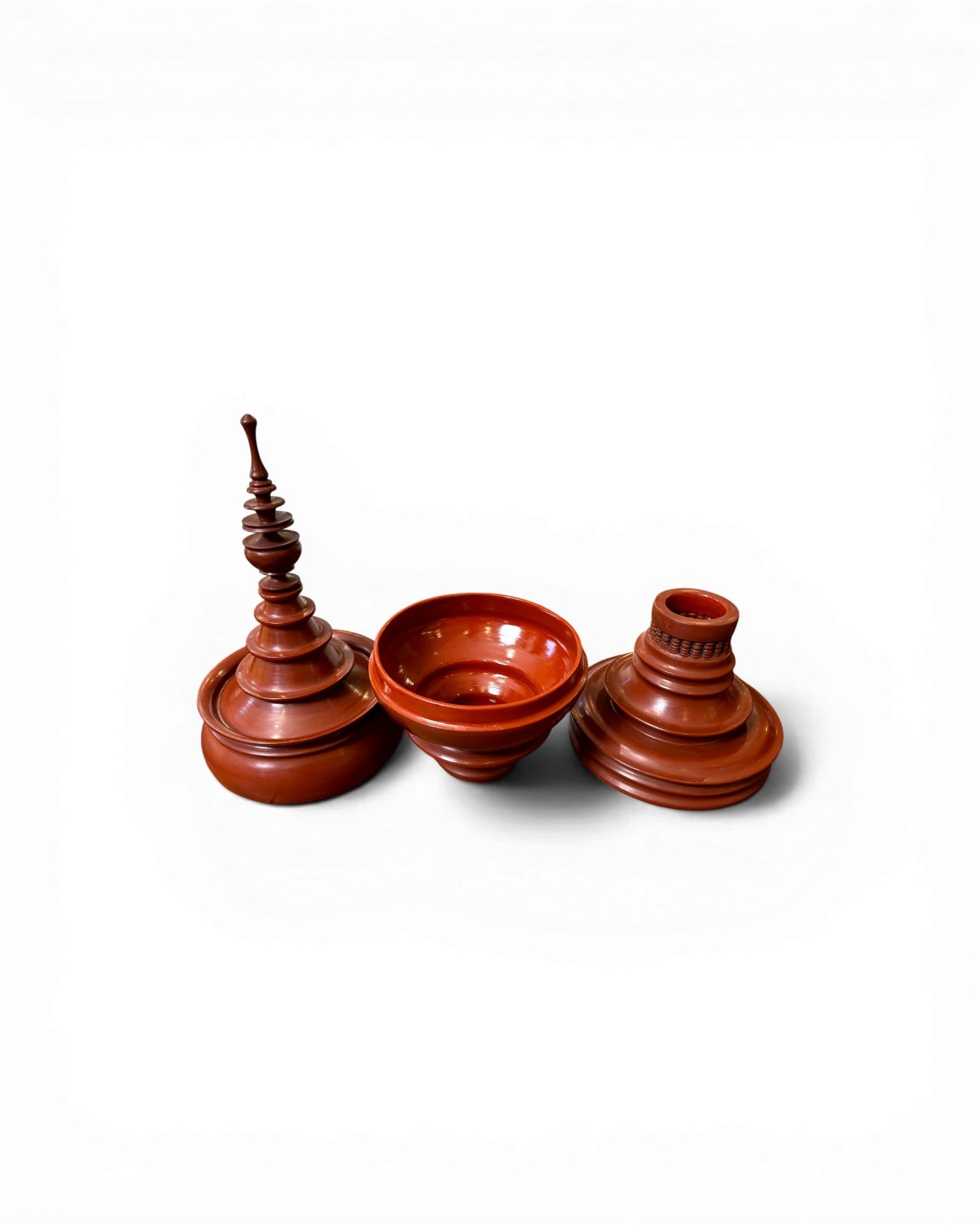 Polished Terracotta Lidded Urn with Tiered Finial - Surround Living - 11
