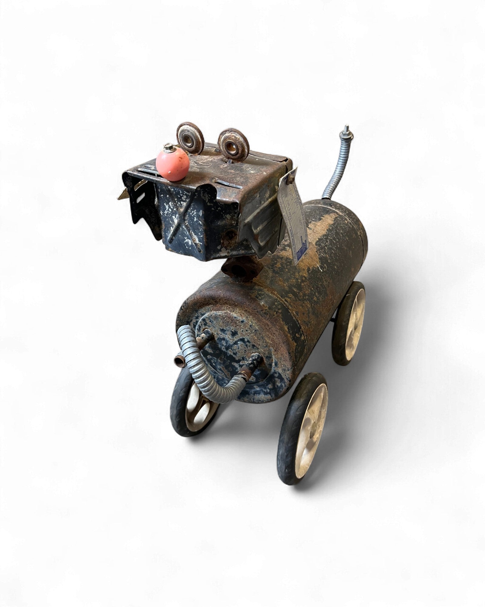 Industrial Folk Art Dog Sculpture on Wheels Surround Living