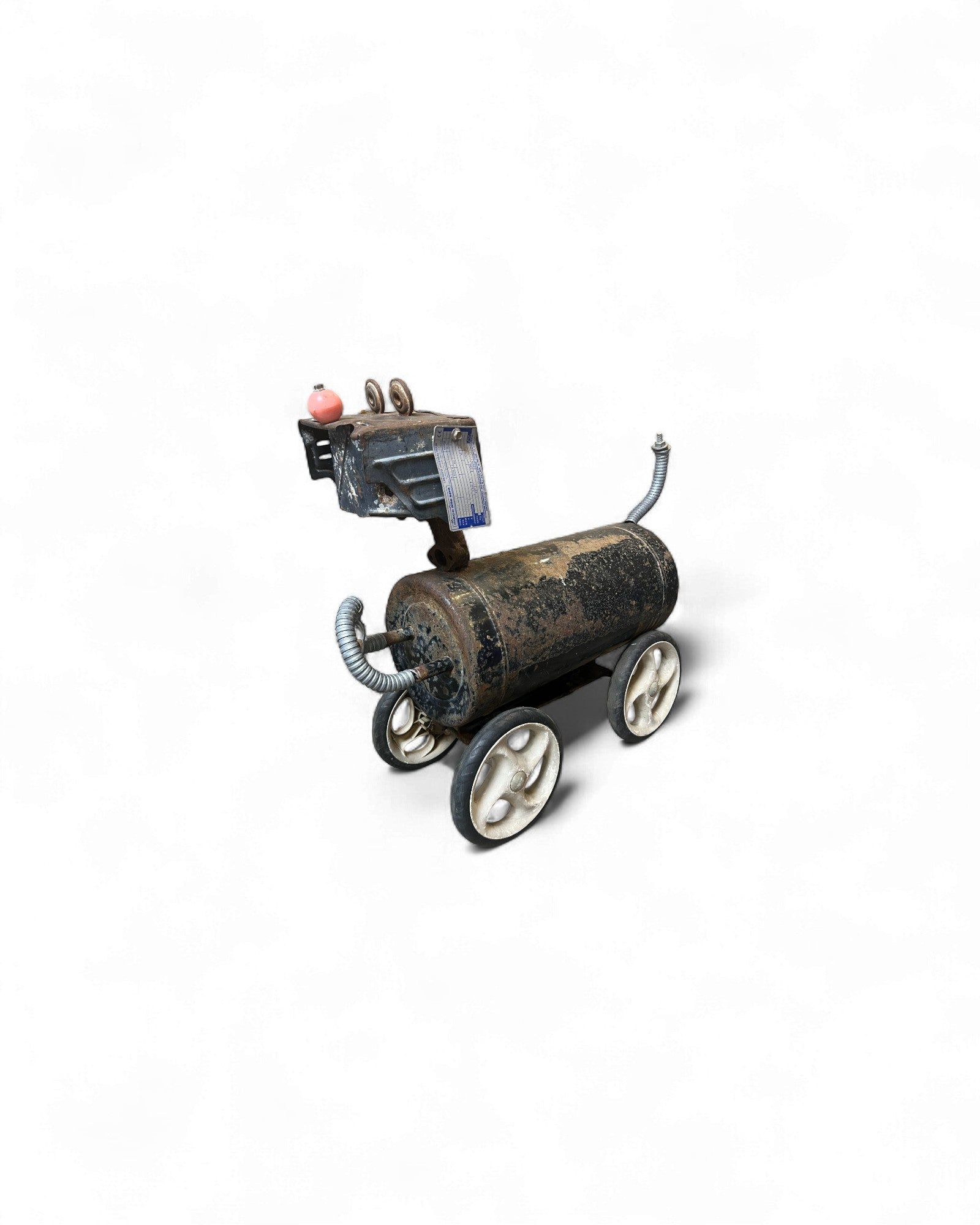 Industrial Folk Art Dog Sculpture on Wheels Surround Living