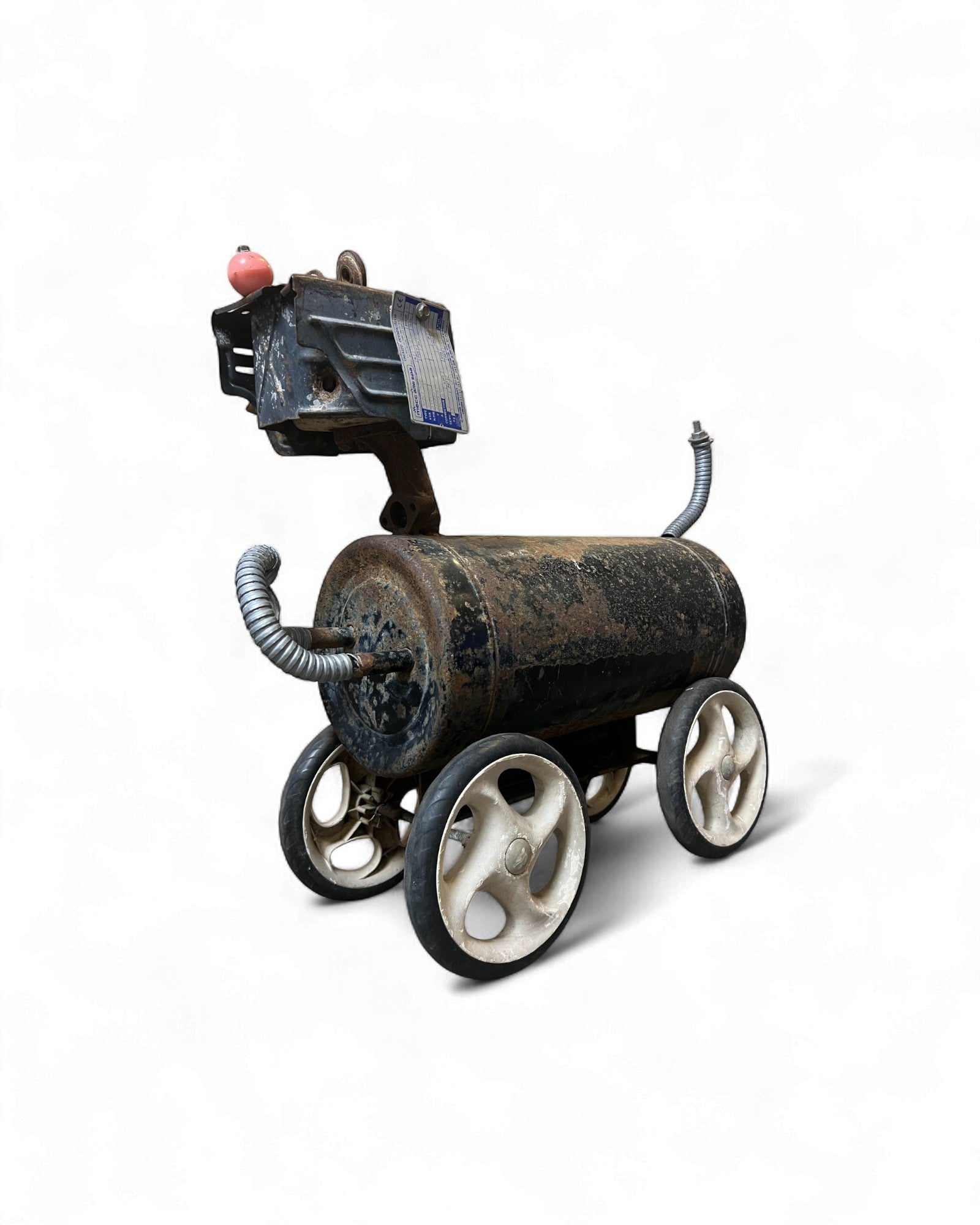 Industrial Folk Art Dog Sculpture on Wheels Surround Living