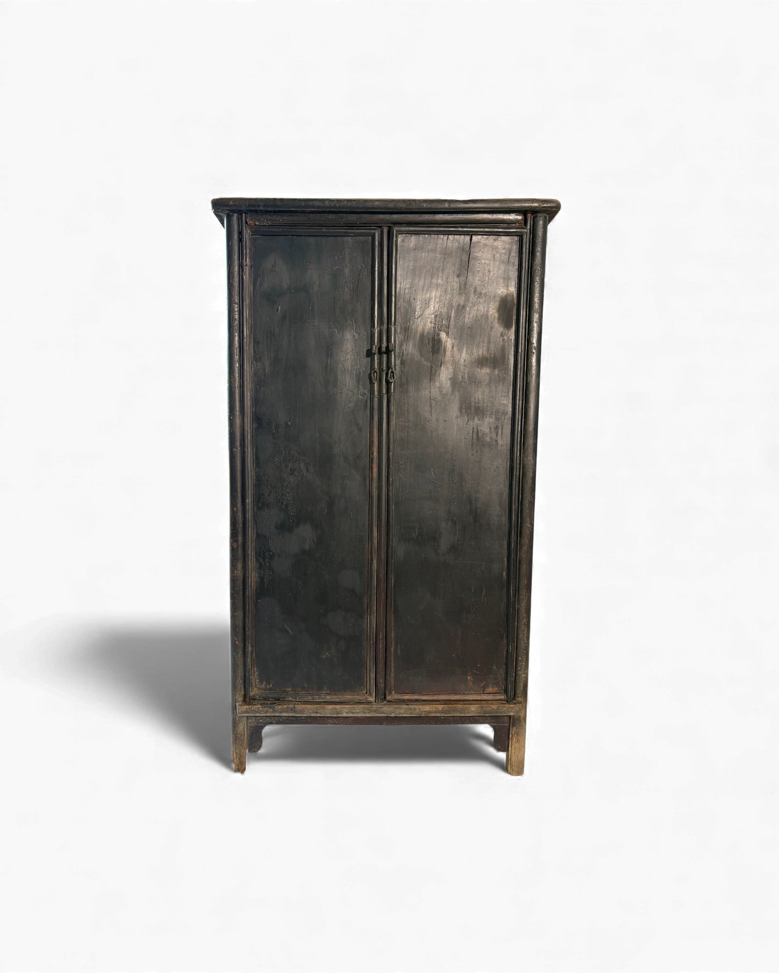 Smoked Black Lacquer Elm Cabinet with Aged Patina