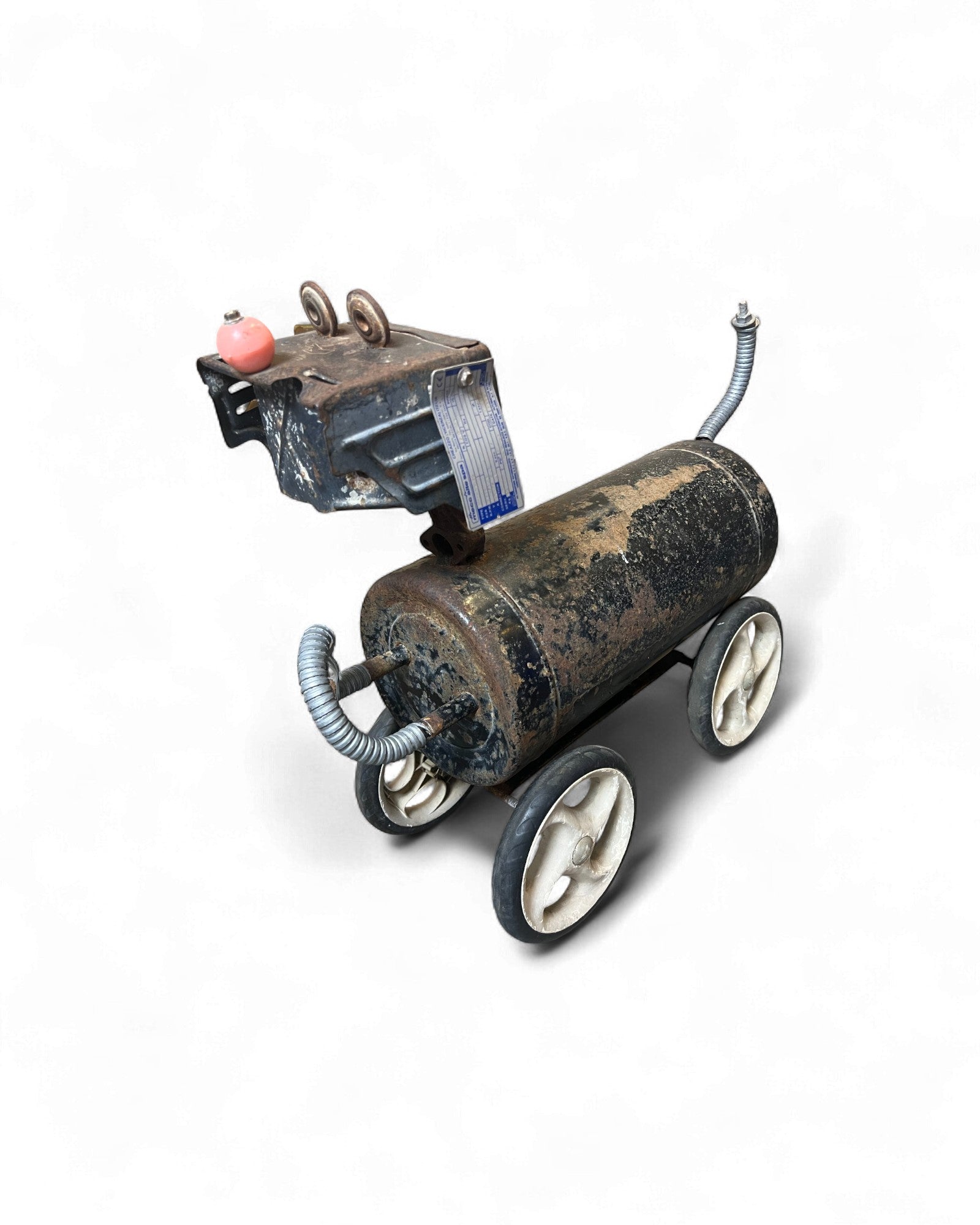 Industrial Folk Art Dog Sculpture on Wheels Surround Living