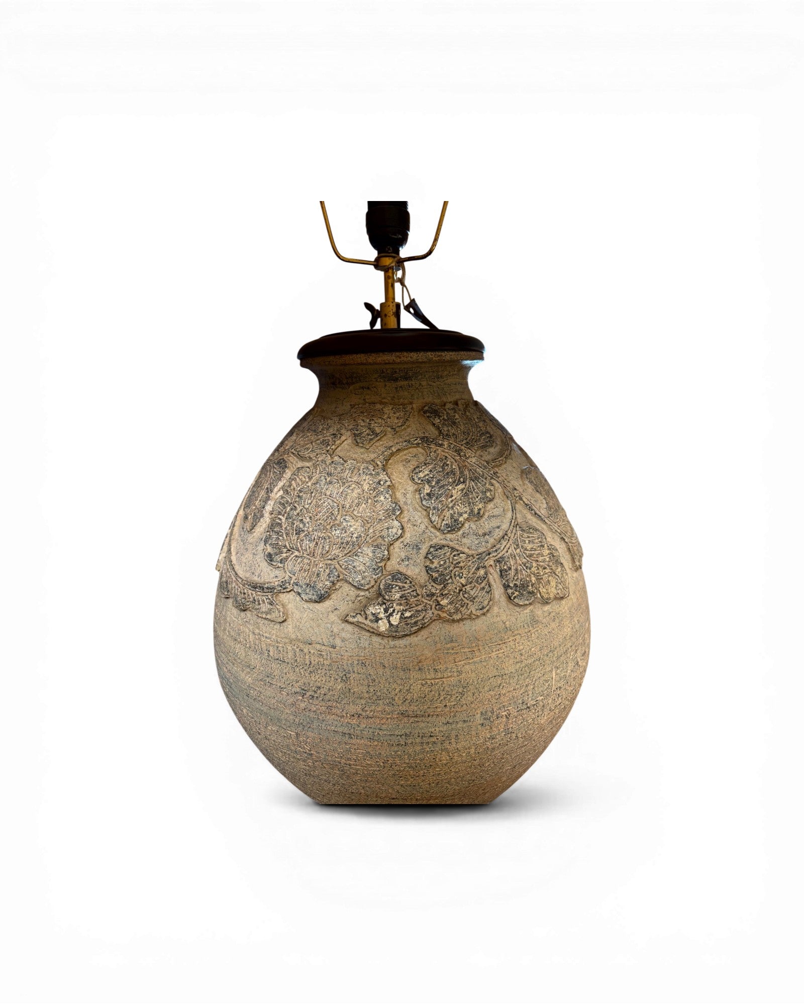 Textured Ceramic Table Lamp with Floral Relief & Natural Linen Shade - Surround Living - 5