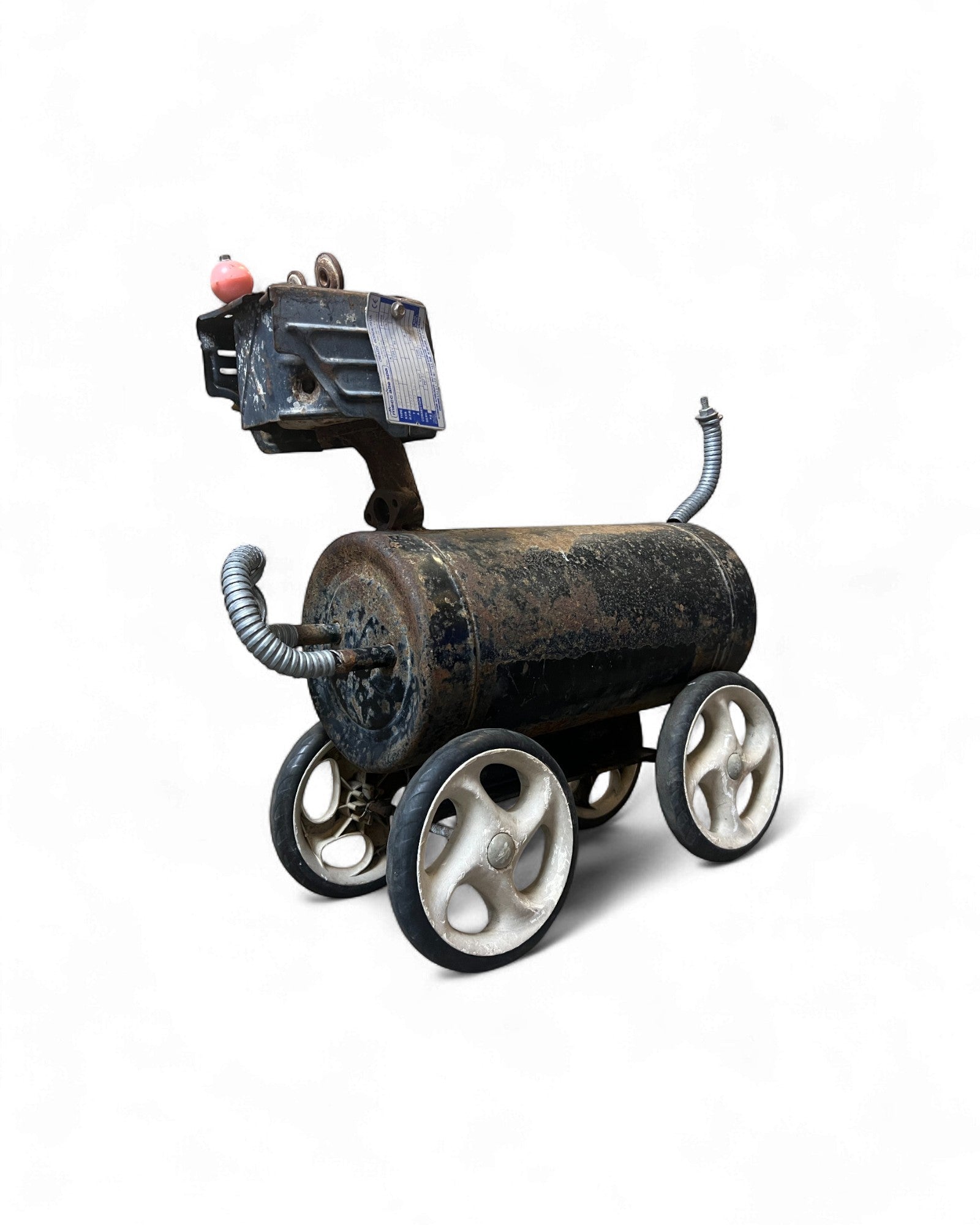 Industrial Folk Art Dog Sculpture on Wheels Surround Living