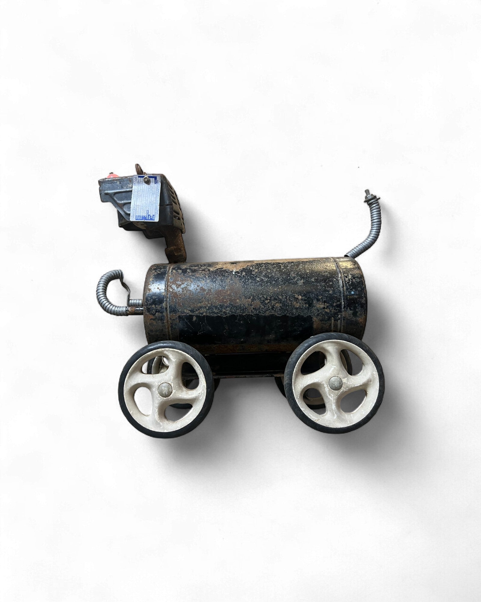 Industrial Folk Art Dog Sculpture on Wheels Surround Living
