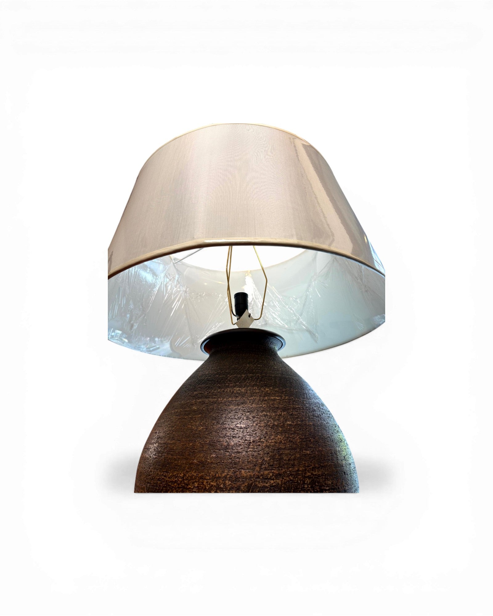 Dark Cocoa Carved Ceramic Table Lamp with Gloss Linen Shade - Surround Living - 6