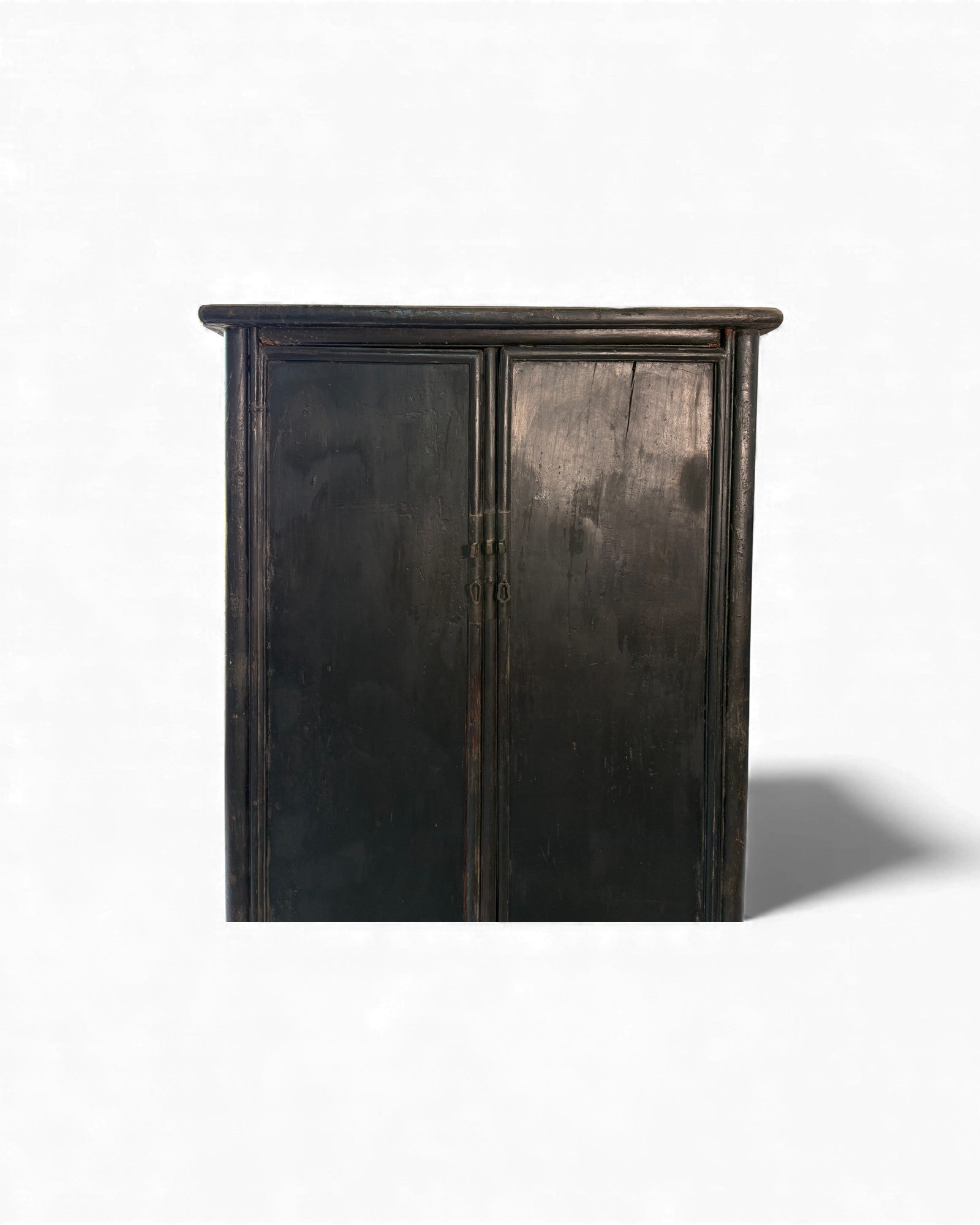 Smoked Black Lacquer Elm Cabinet with Aged Patina