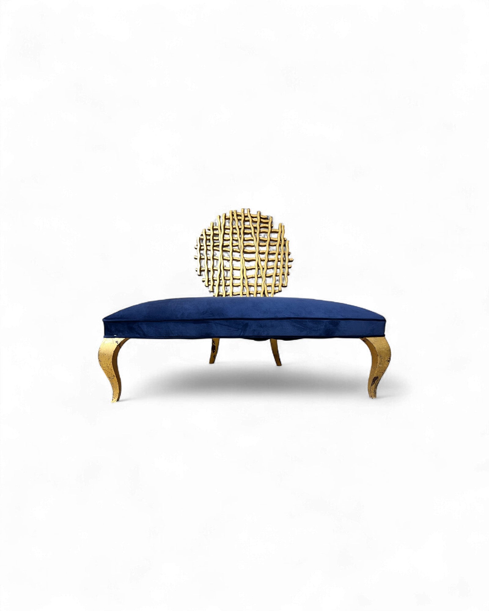 Golden Web Back Art Deco Blue Velvet Bench Surround Living