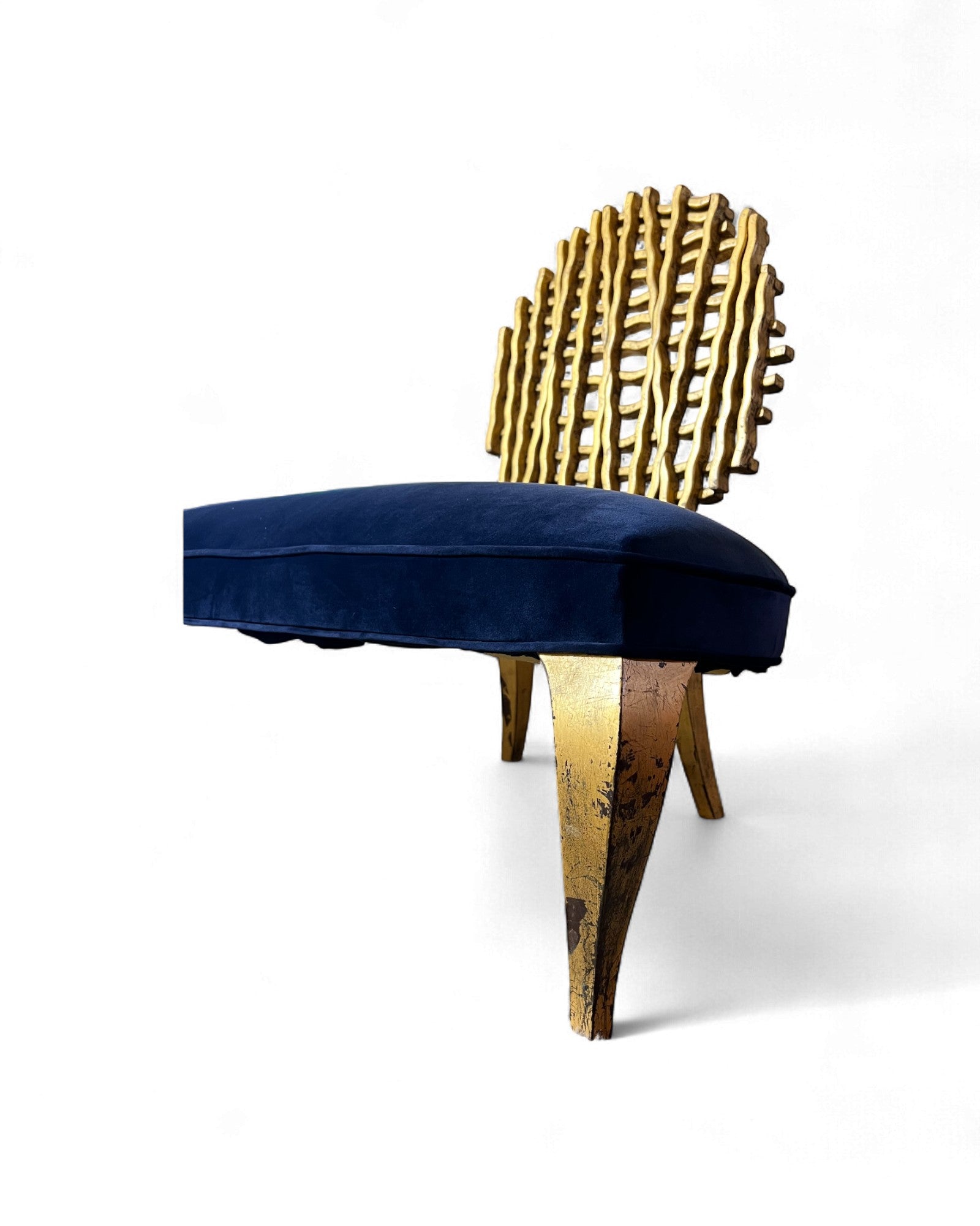 Golden Web Back Art Deco Blue Velvet Bench Surround Living