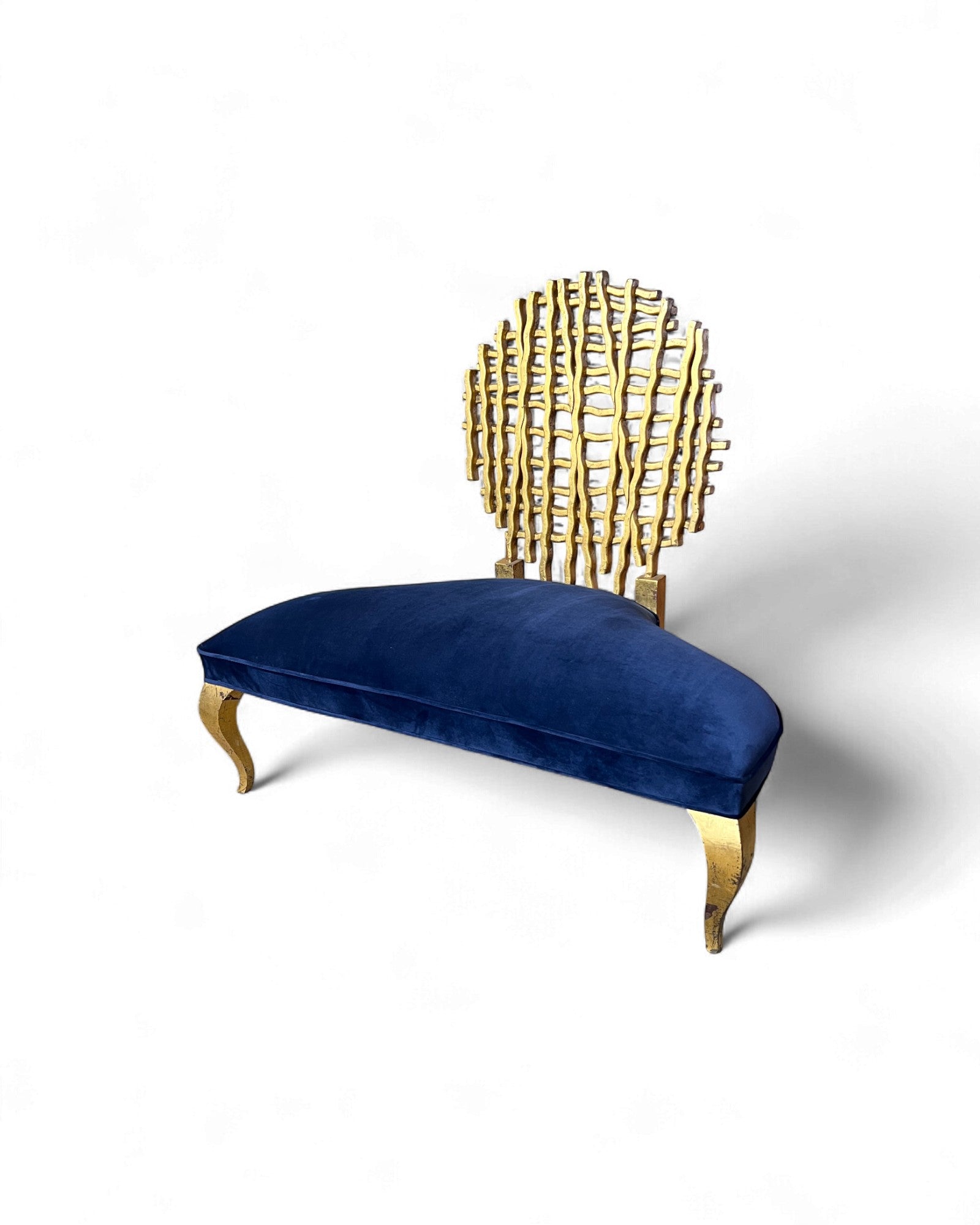 Golden Web Back Art Deco Blue Velvet Bench Surround Living