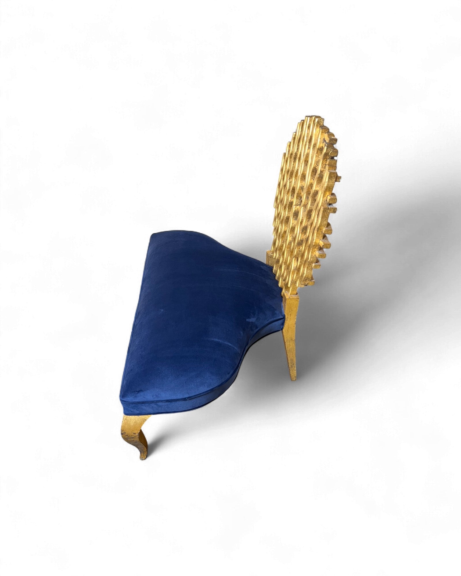 Golden Web Back Art Deco Blue Velvet Bench Surround Living