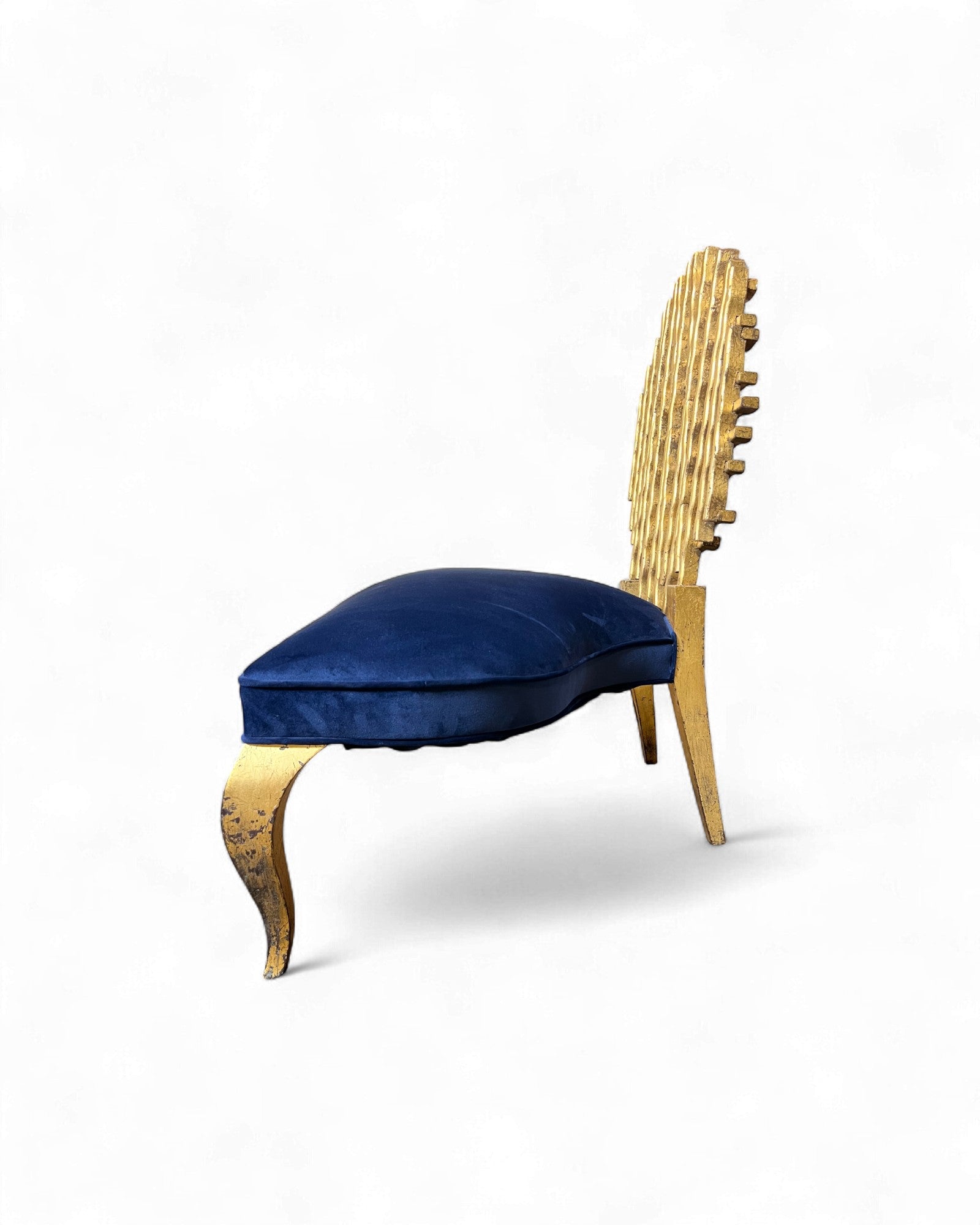 Golden Web Back Art Deco Blue Velvet Bench Surround Living