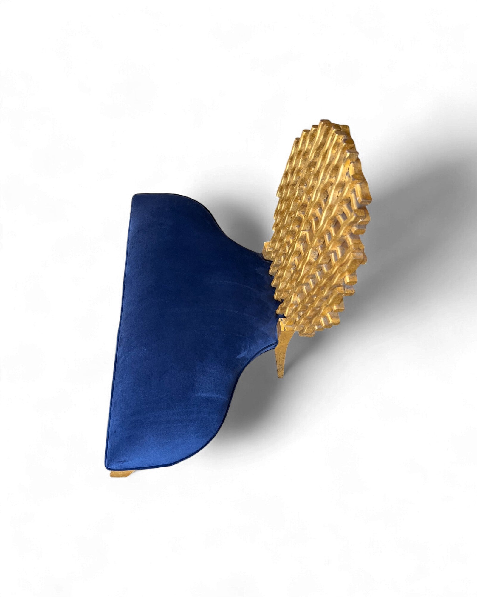 Golden Web Back Art Deco Blue Velvet Bench Surround Living