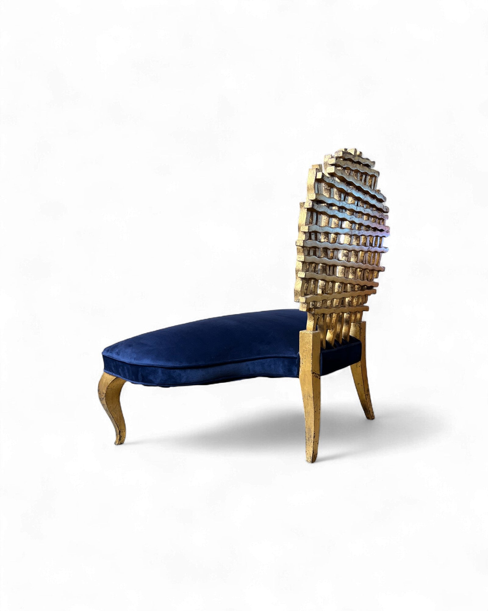 Golden Web Back Art Deco Blue Velvet Bench Surround Living