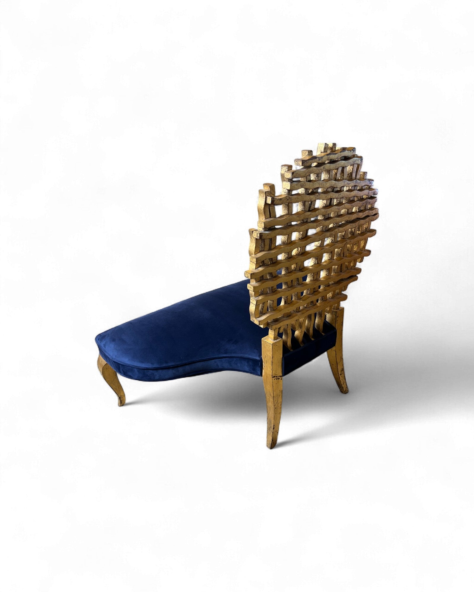 Golden Web Back Art Deco Blue Velvet Bench Surround Living