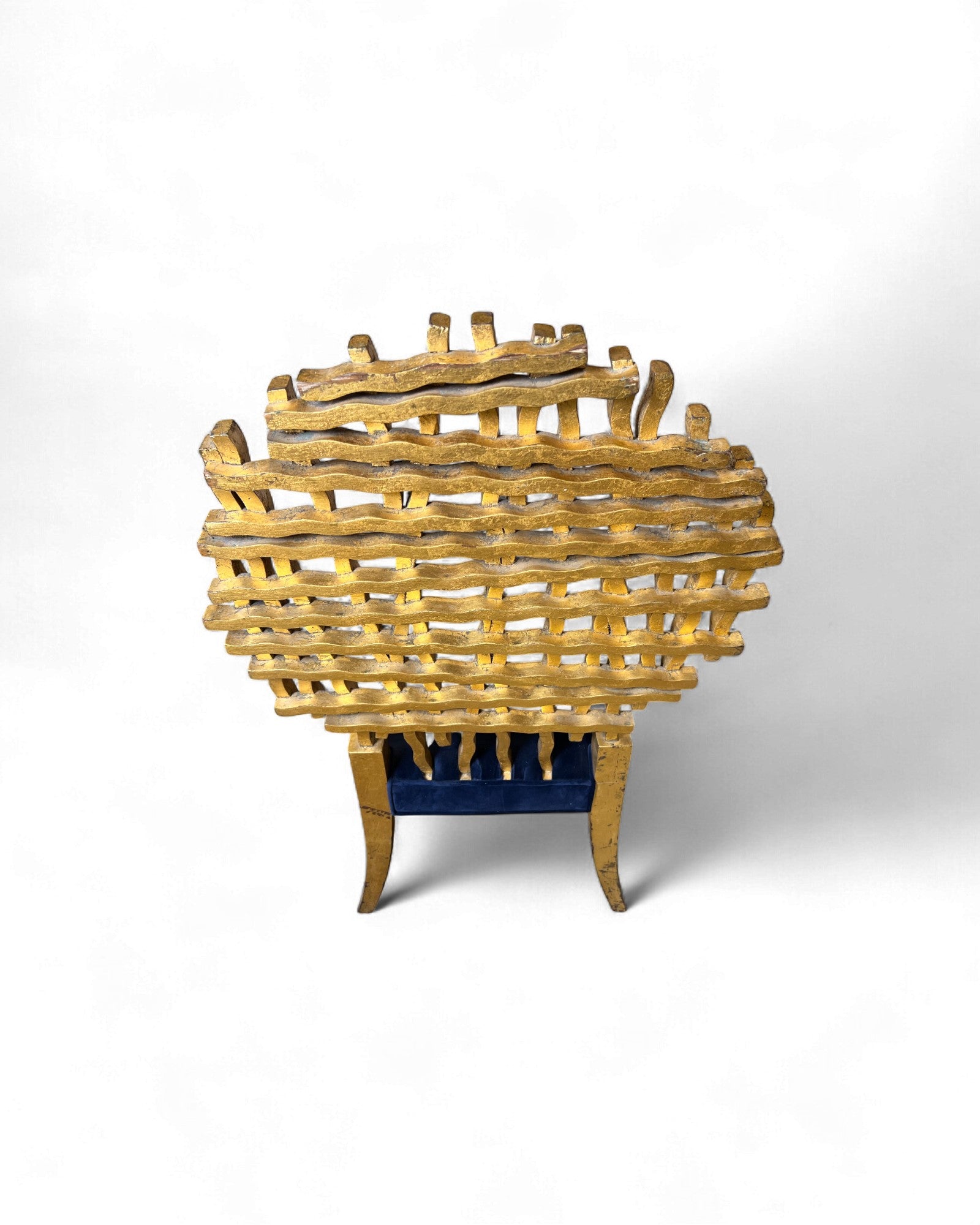 Golden Web Back Art Deco Blue Velvet Bench Surround Living