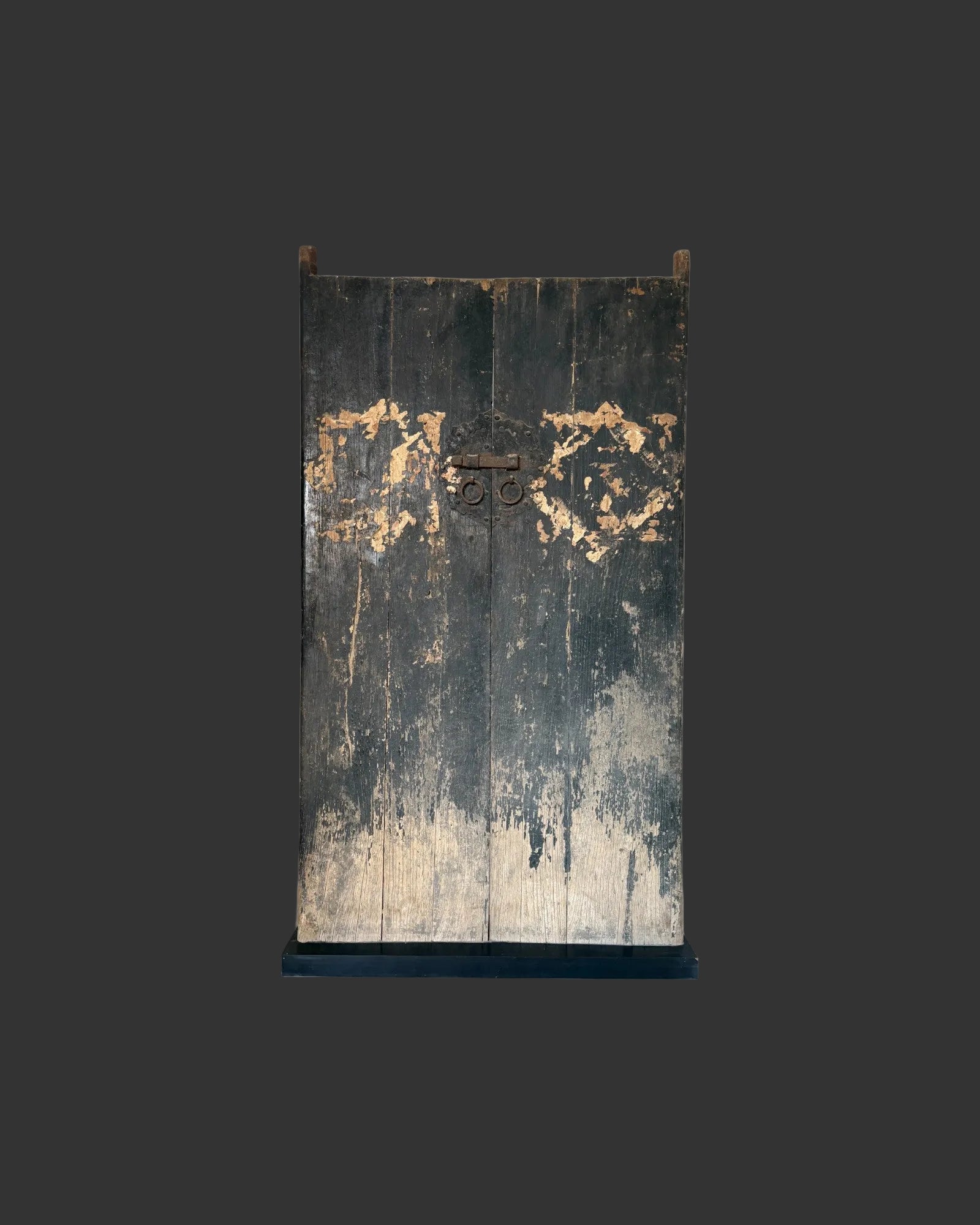 Black Painted Elm Door with Traces of Red Paper Appliqué - Surround Living - 2
