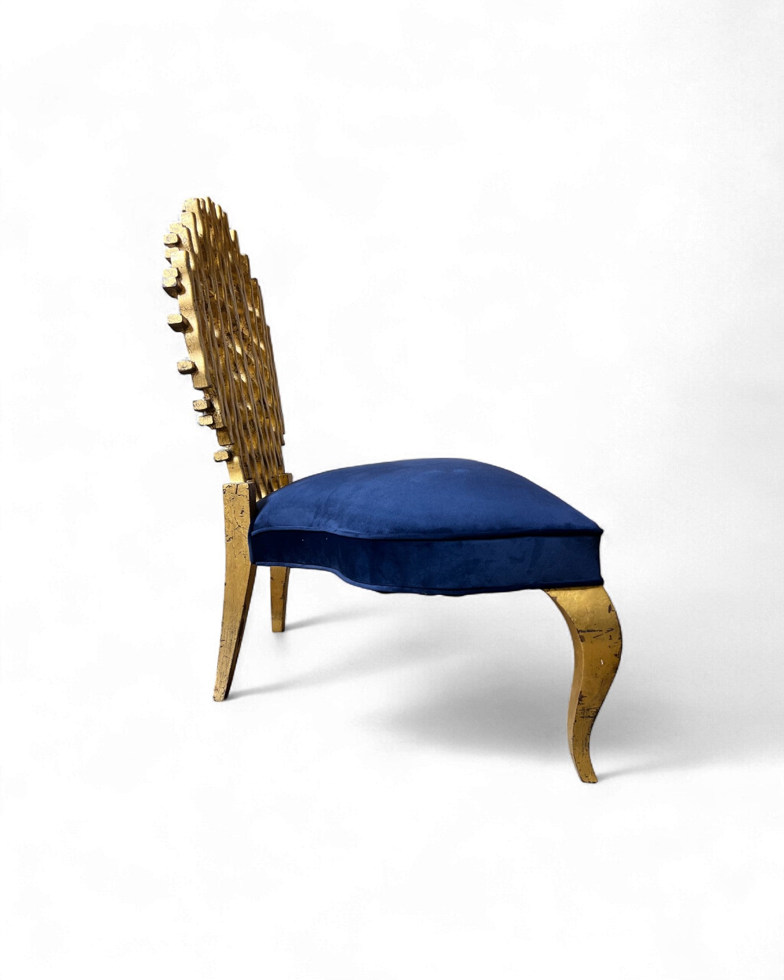 Golden Web Back Art Deco Blue Velvet Bench Surround Living