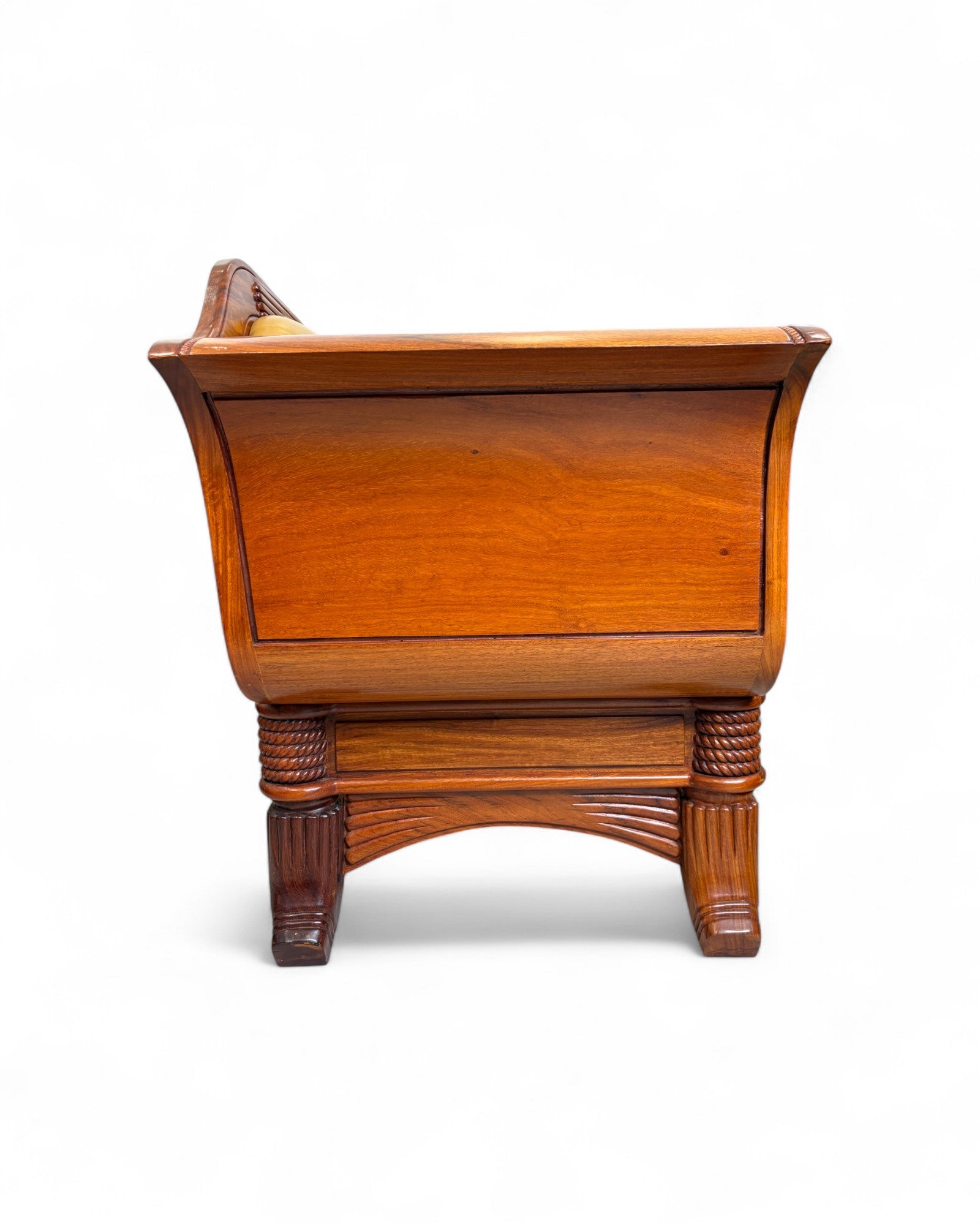 Chinese Art Deco Rosewood & Leather Armchair with Pearl Inlay - Reproduction