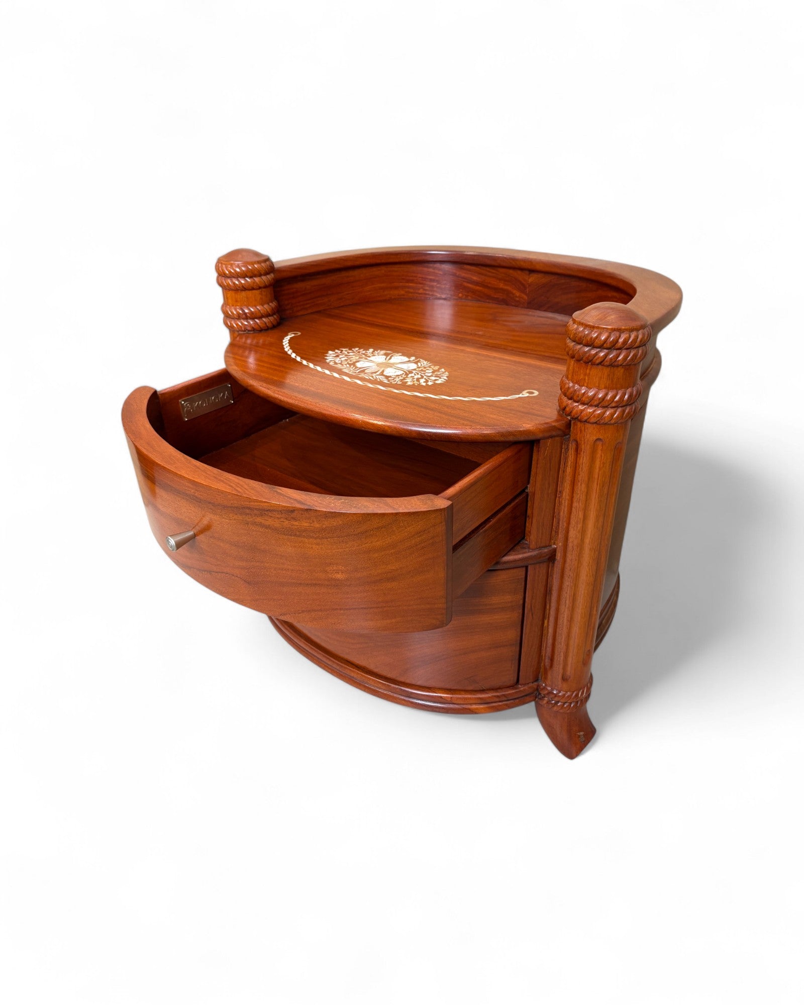 Rosewood Inlay Drum Side Table - Reproduction