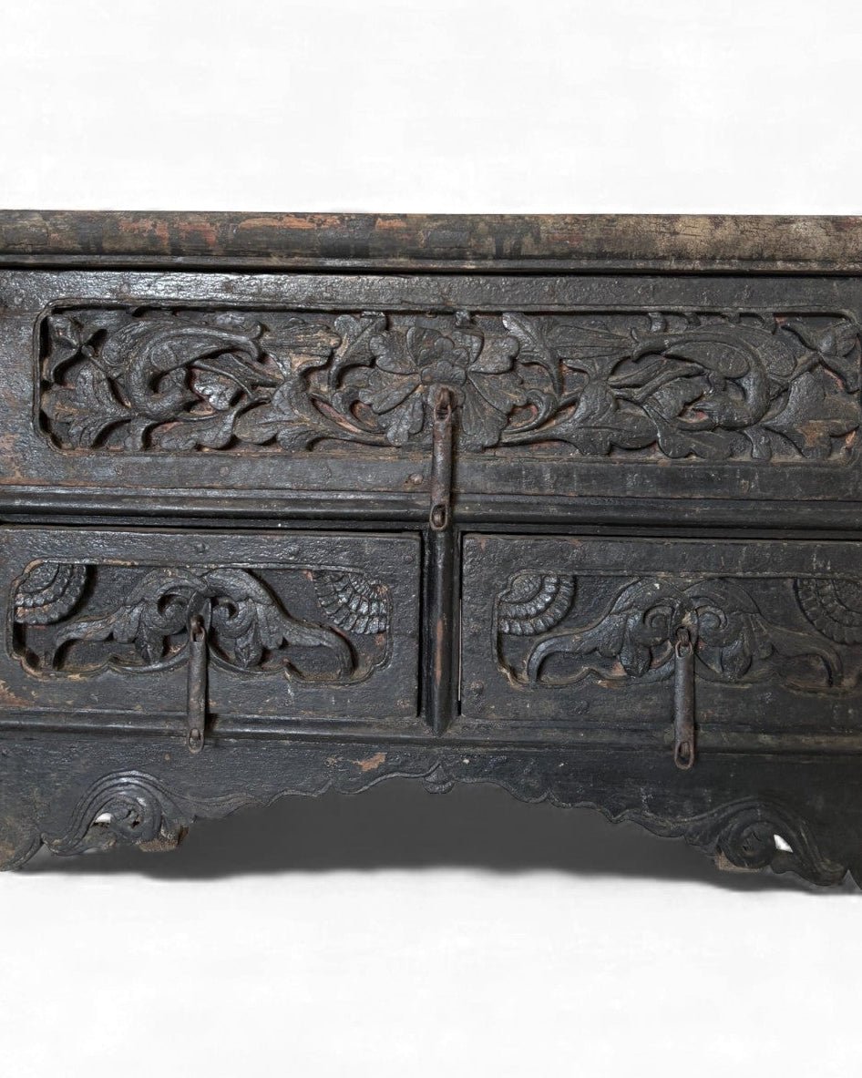 Black Lacquer Carved Elm Coffer - Surround Living - 23